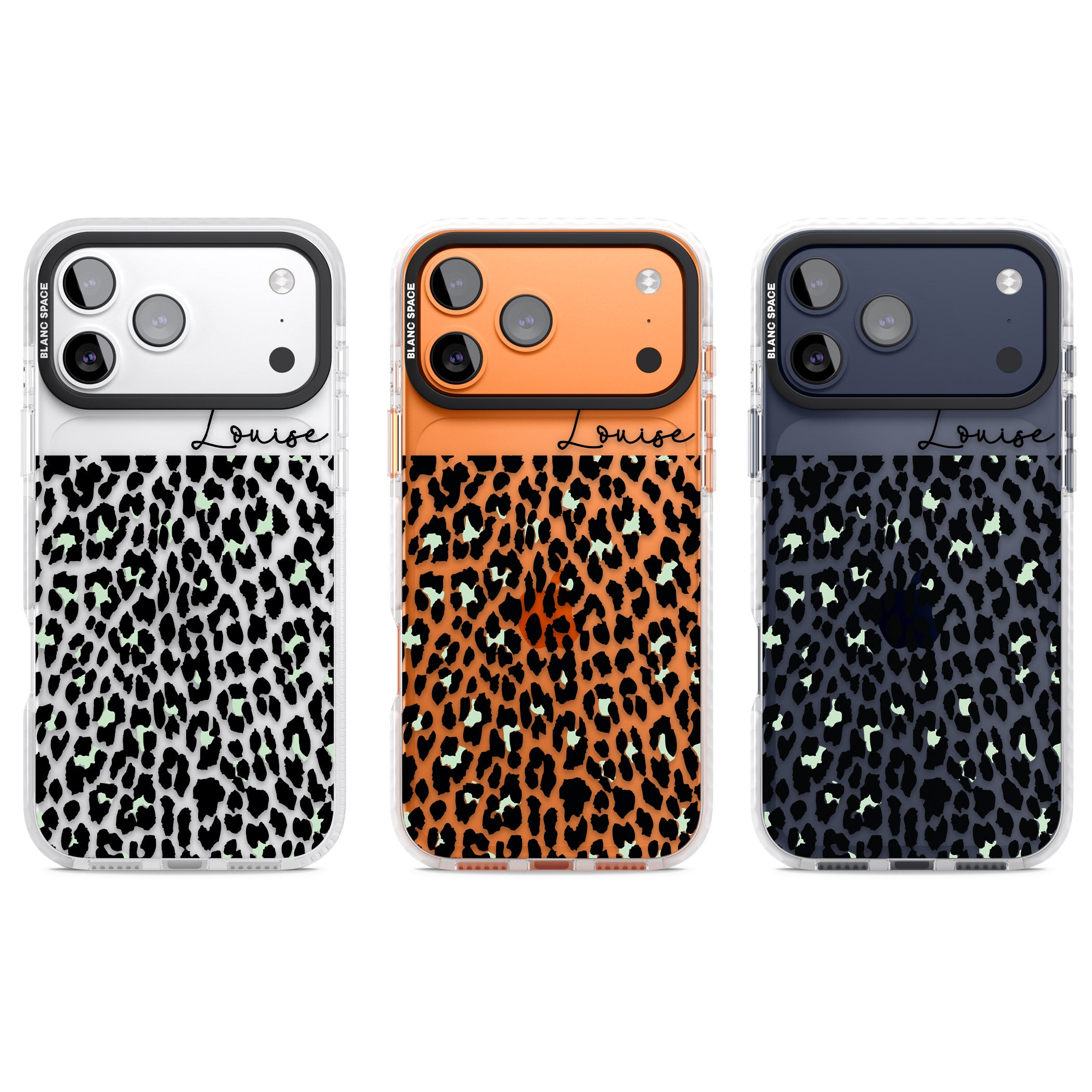 Personalised Seafoam Leopard iPhone 17 Pro Impact Clear Phone Case APT Impact Protection