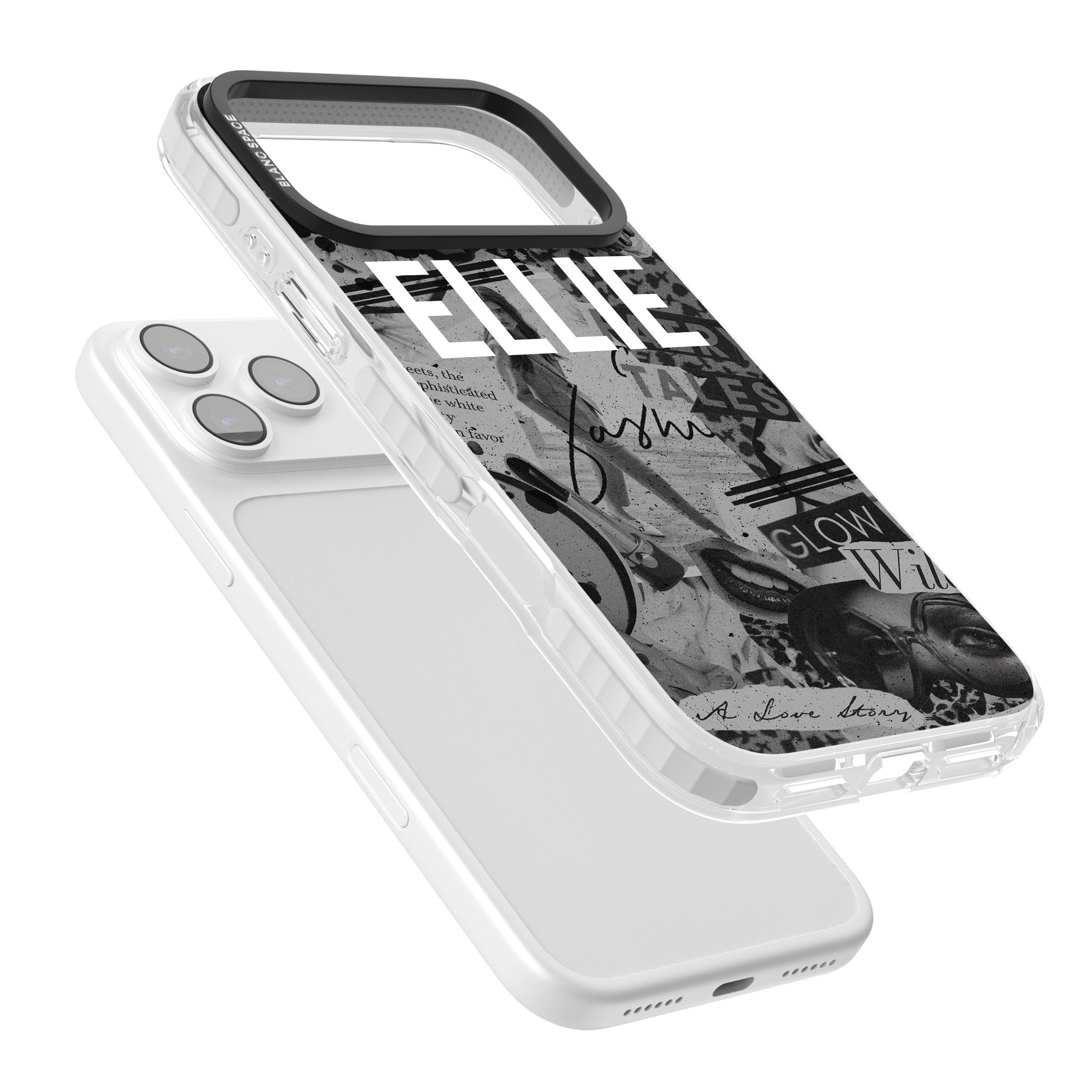 Personalised Grey Scale Vintage Collage iPhone 17 Pro Impact Clear Phone Case Colours