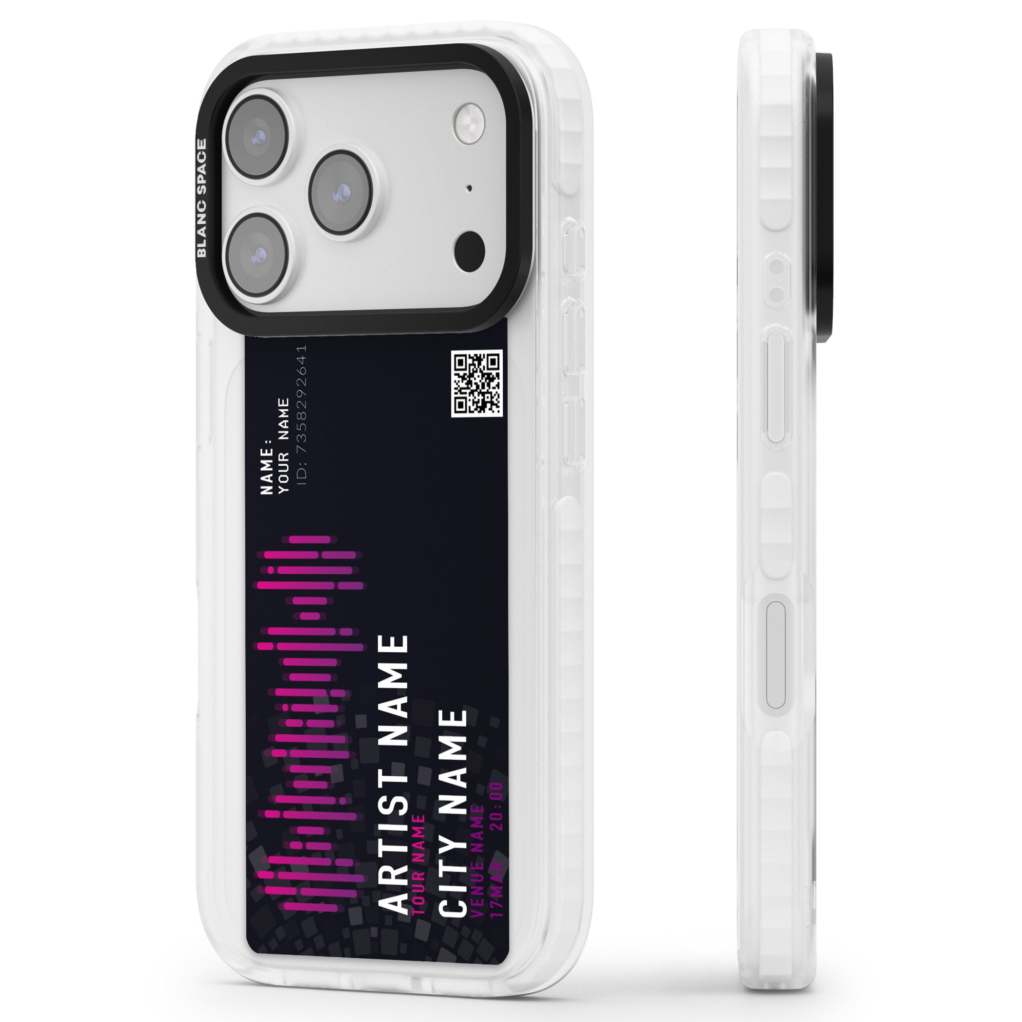 Personalised Concert Ticket iPhone 17 Pro Impact Clear Phone Case Side Profile