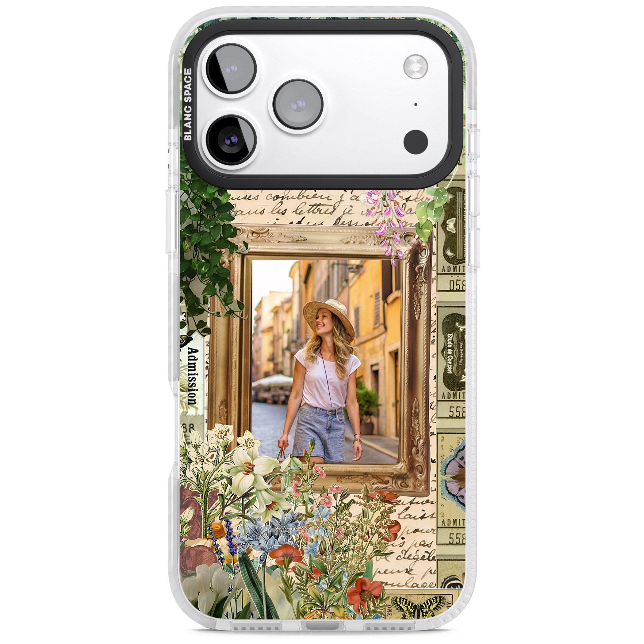 Personalised Tuscan Floral Collage Frame iPhone 17 Pro Impact Clear Phone Case