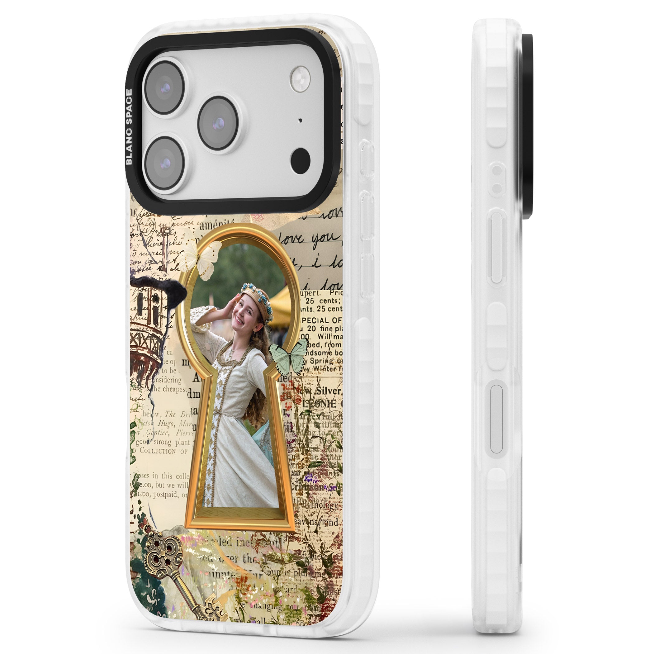 Personalised Bookpage Keyhole Frame iPhone 17 Pro Impact Clear Phone Case Side Profile