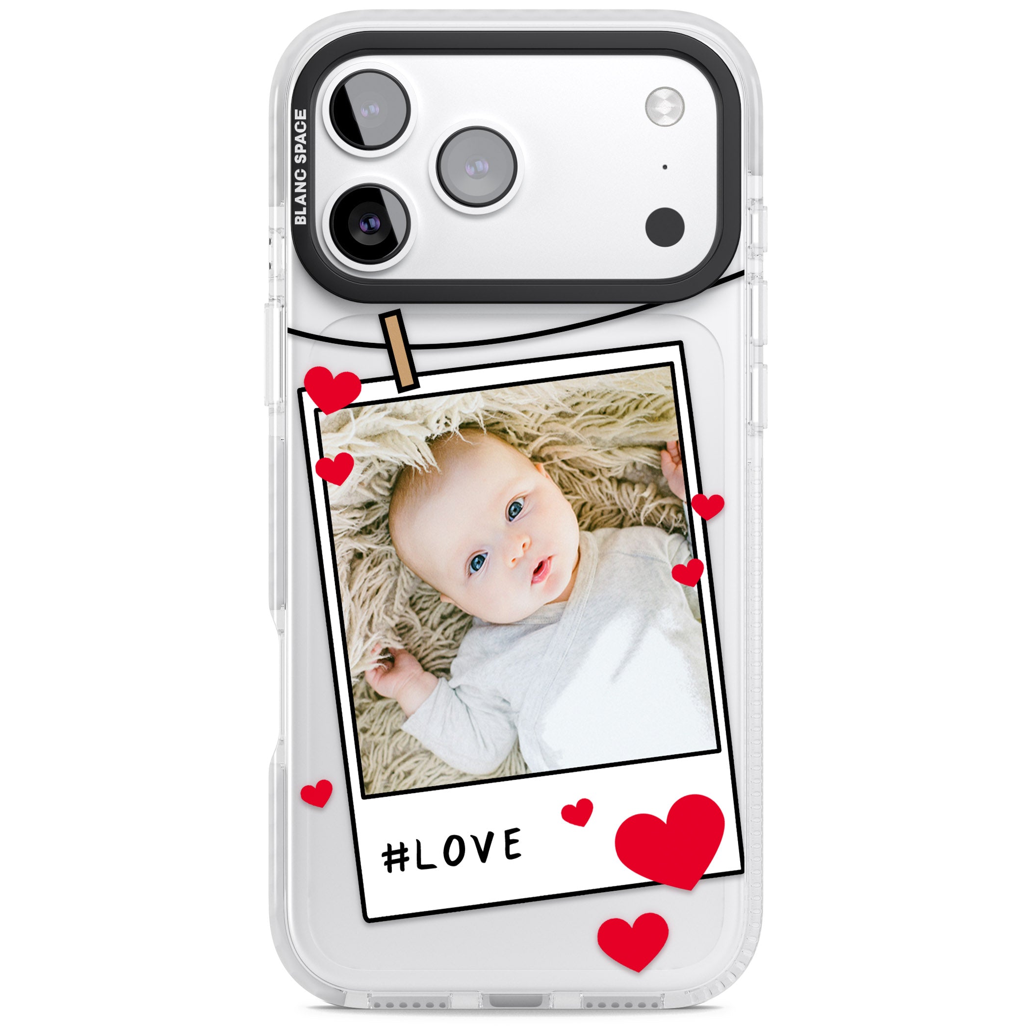 Personalised Paperclip & Hearts Instant Camera Photo iPhone 17 Pro Impact Clear Phone Case