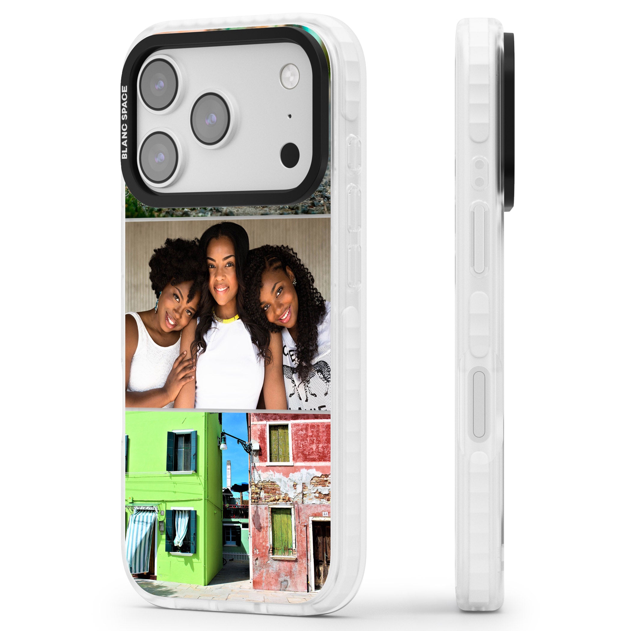 Personalised 3 Photo Grid iPhone 17 Pro Impact Clear Phone Case Side Profile