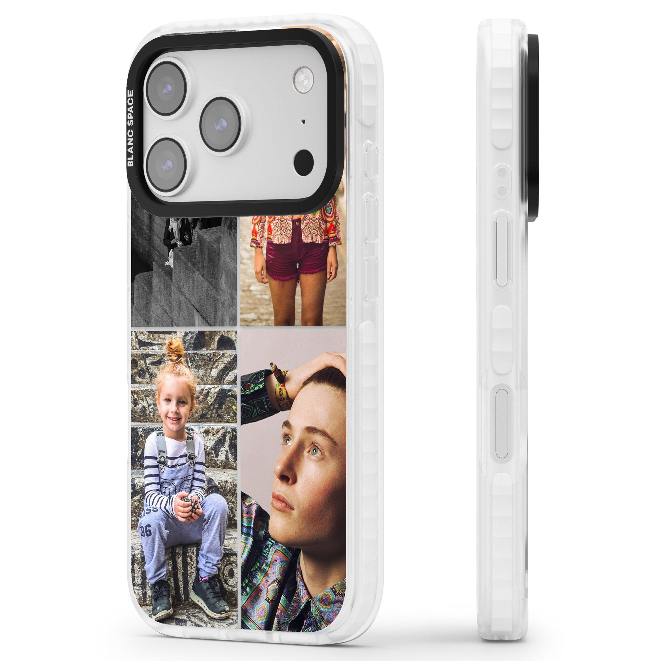 Personalised 4 Photo Grid iPhone 17 Pro Impact Clear Phone Case Side Profile