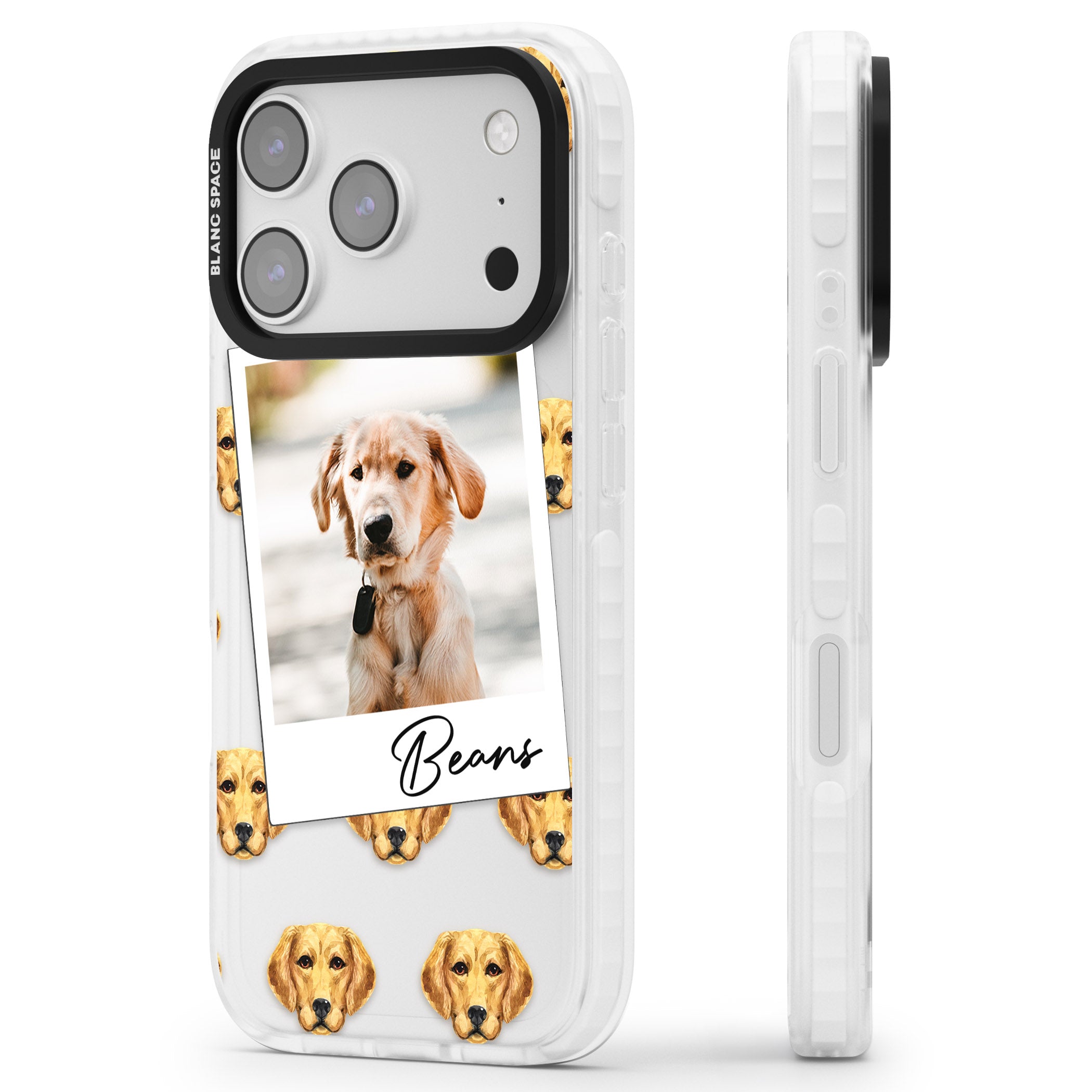 Personalised Labrador Instant Camera Photo iPhone 17 Pro Impact Clear Phone Case Side Profile