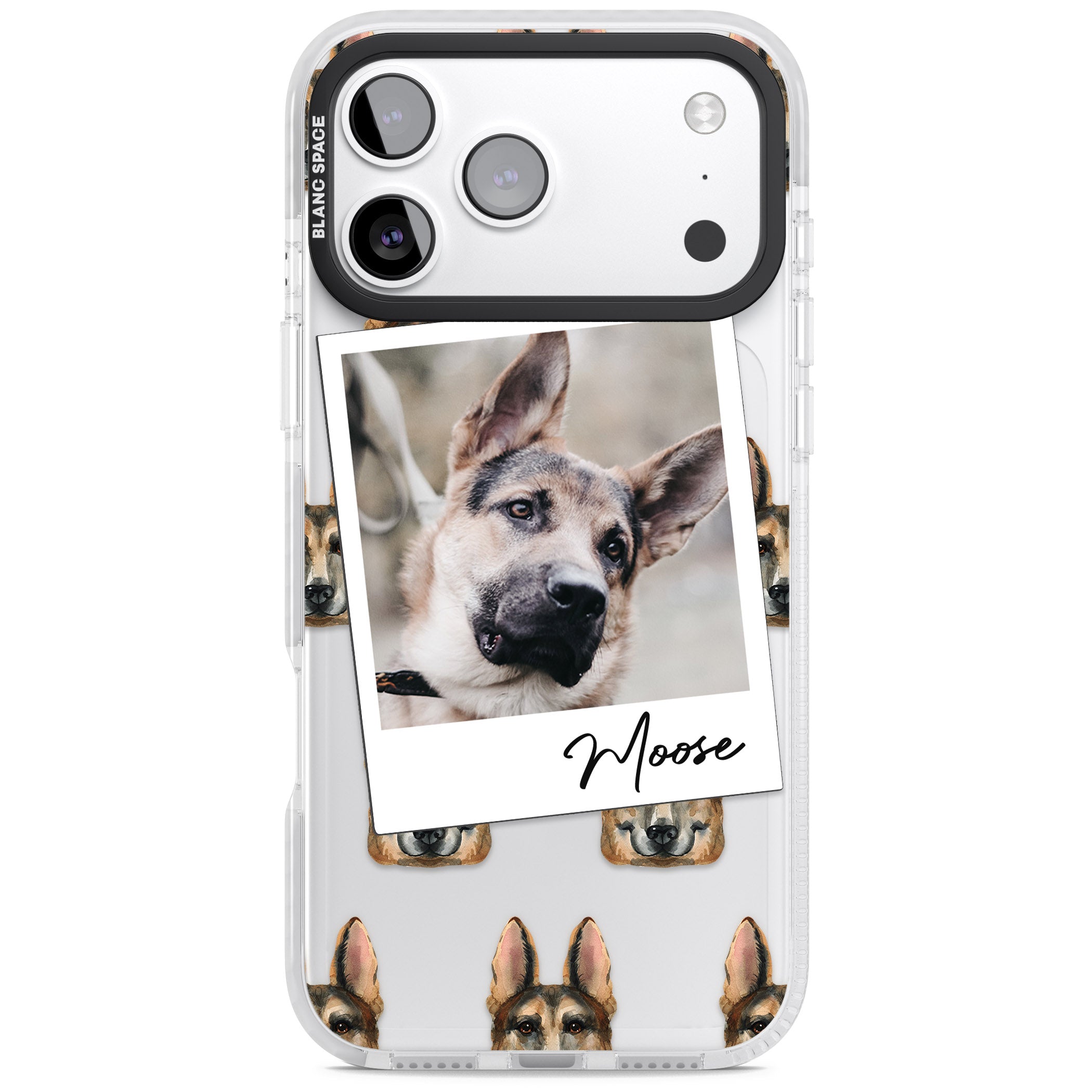 Personalised German Shepherd Instant Camera Photo iPhone 17 Pro Impact Clear Phone Case