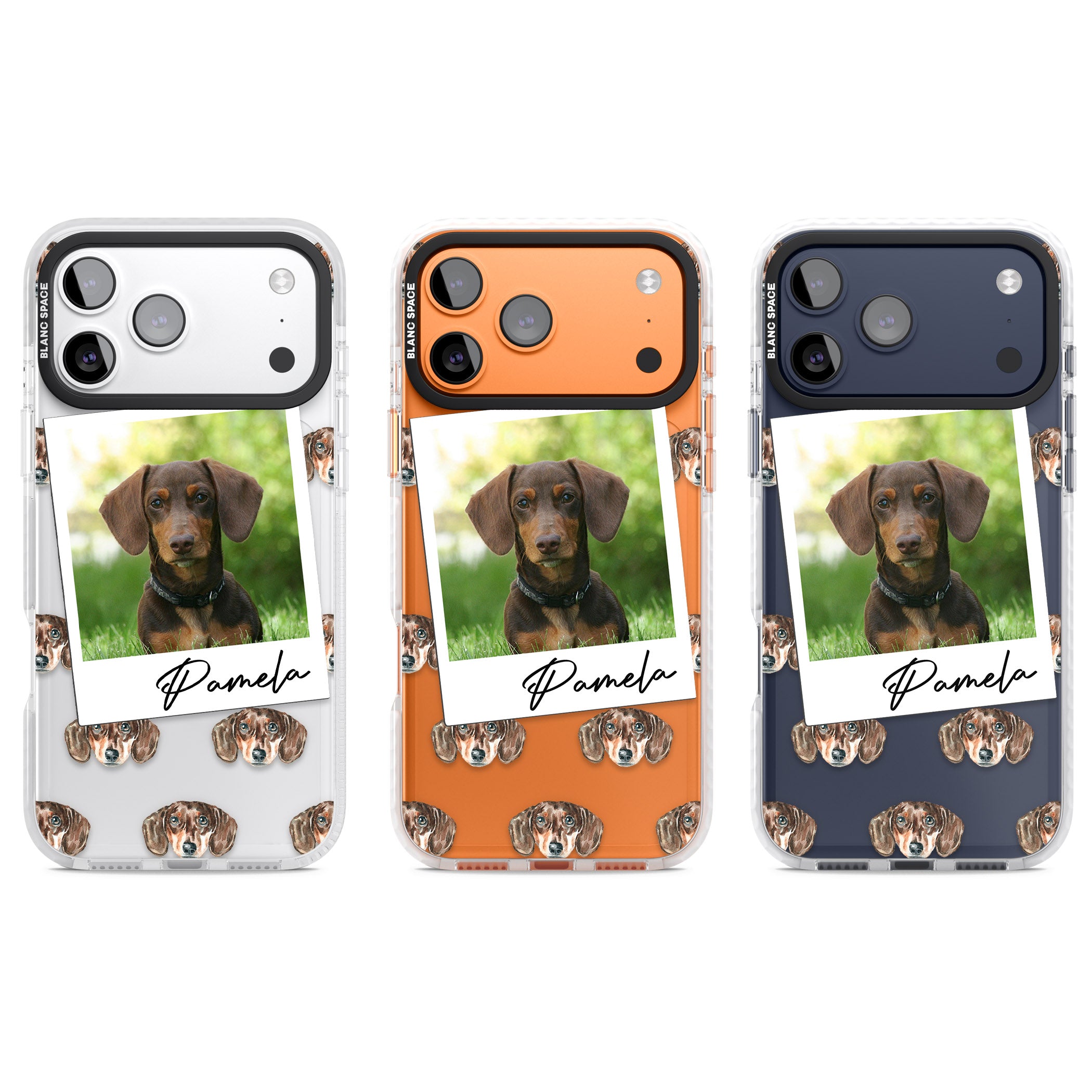 Personalised Brown Dachshund Instant Camera Photo iPhone 17 Pro Impact Clear Phone Case APT Impact Protection