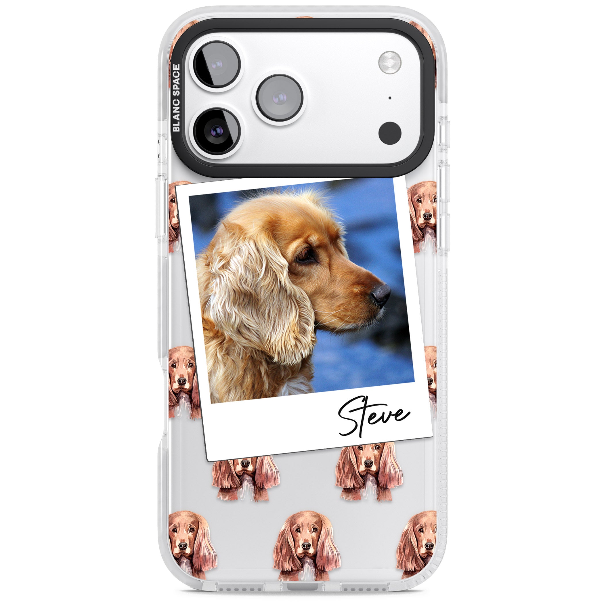 Personalised Cocker Spaniel Instant Camera Photo iPhone 17 Pro Impact Clear Phone Case