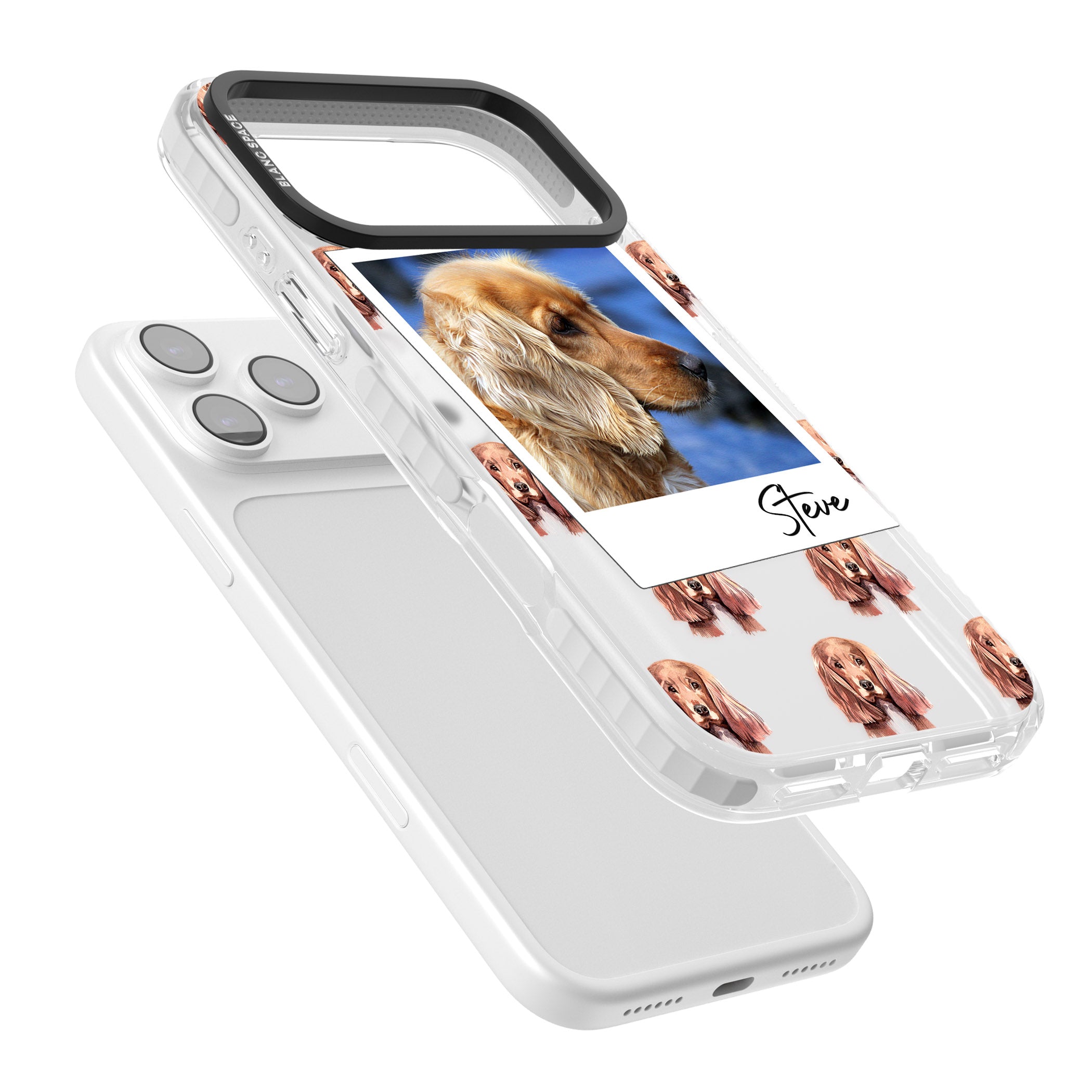 Personalised Cocker Spaniel Instant Camera Photo iPhone 17 Pro Impact Clear Phone Case Colours
