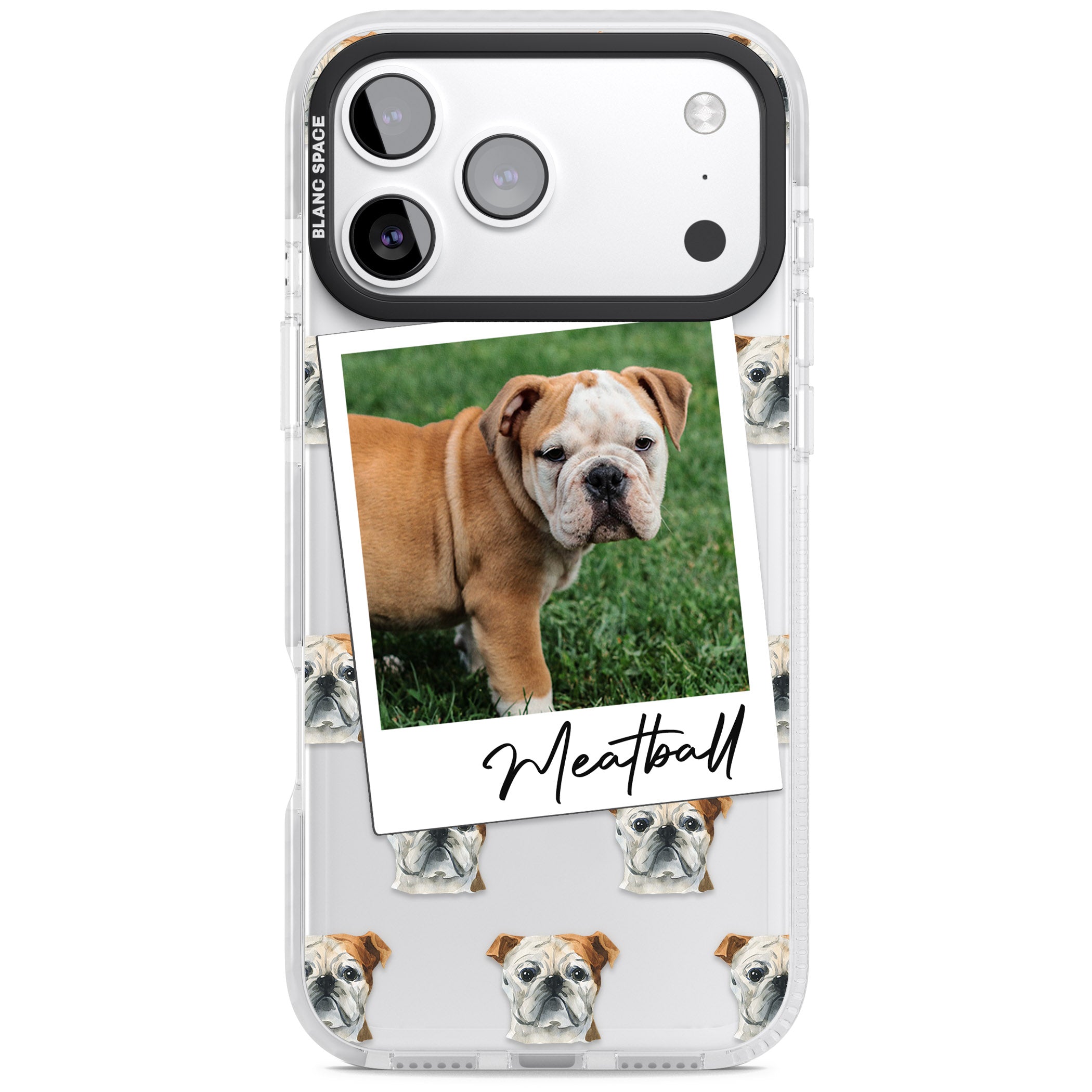 Personalised English Bulldog Instant Camera Photo iPhone 17 Pro Impact Clear Phone Case