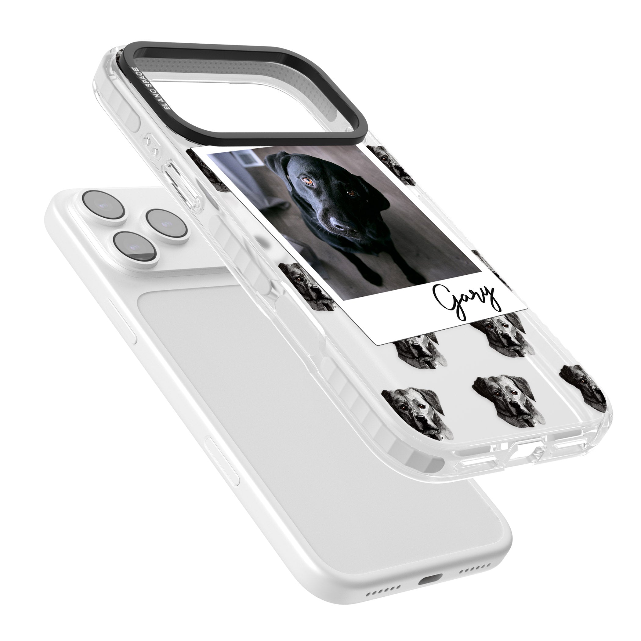 Personalised Black Labrador Instant Camera Photo iPhone 17 Pro Impact Clear Phone Case Colours