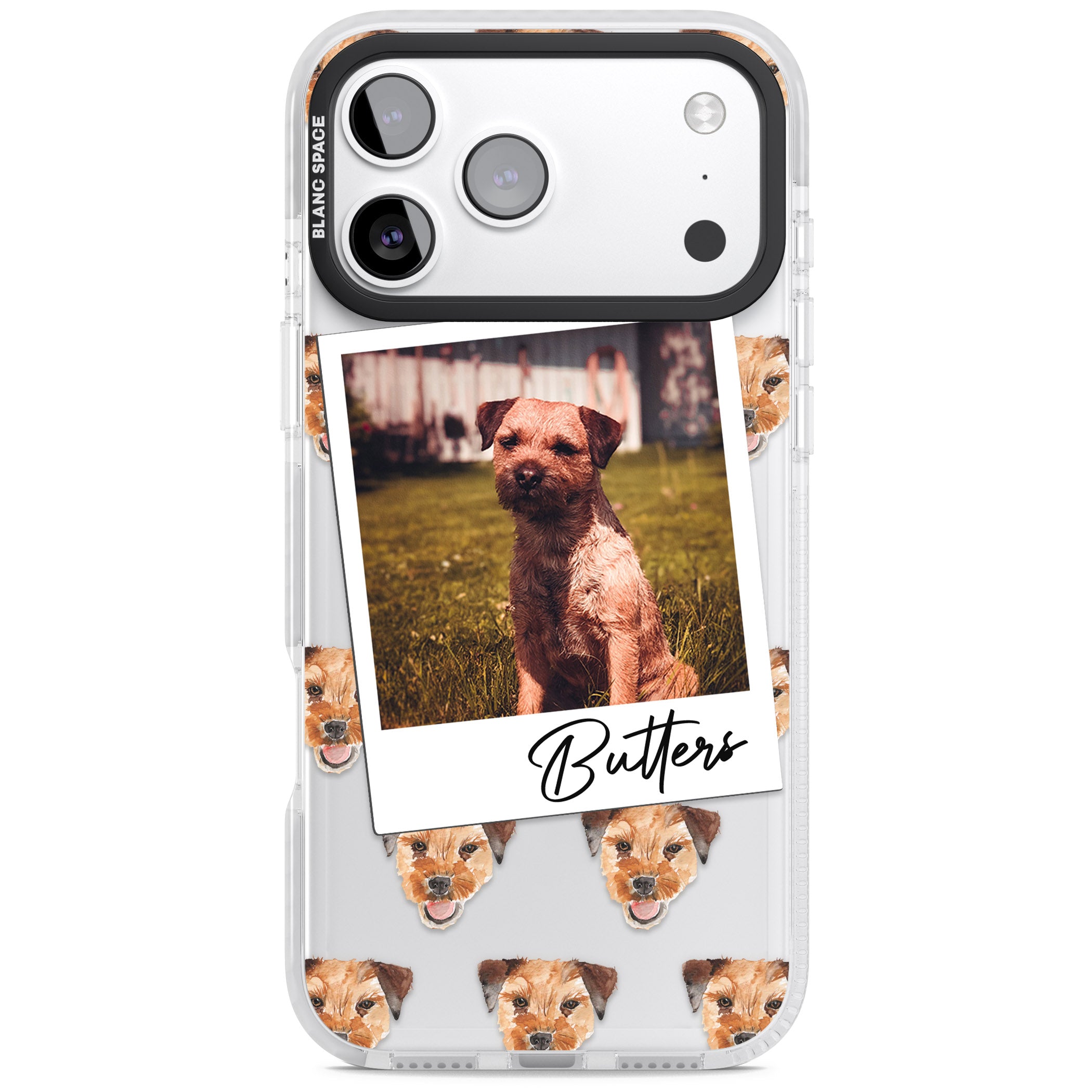 Personalised Border Terrier Instant Camera Photo iPhone 17 Pro Impact Clear Phone Case