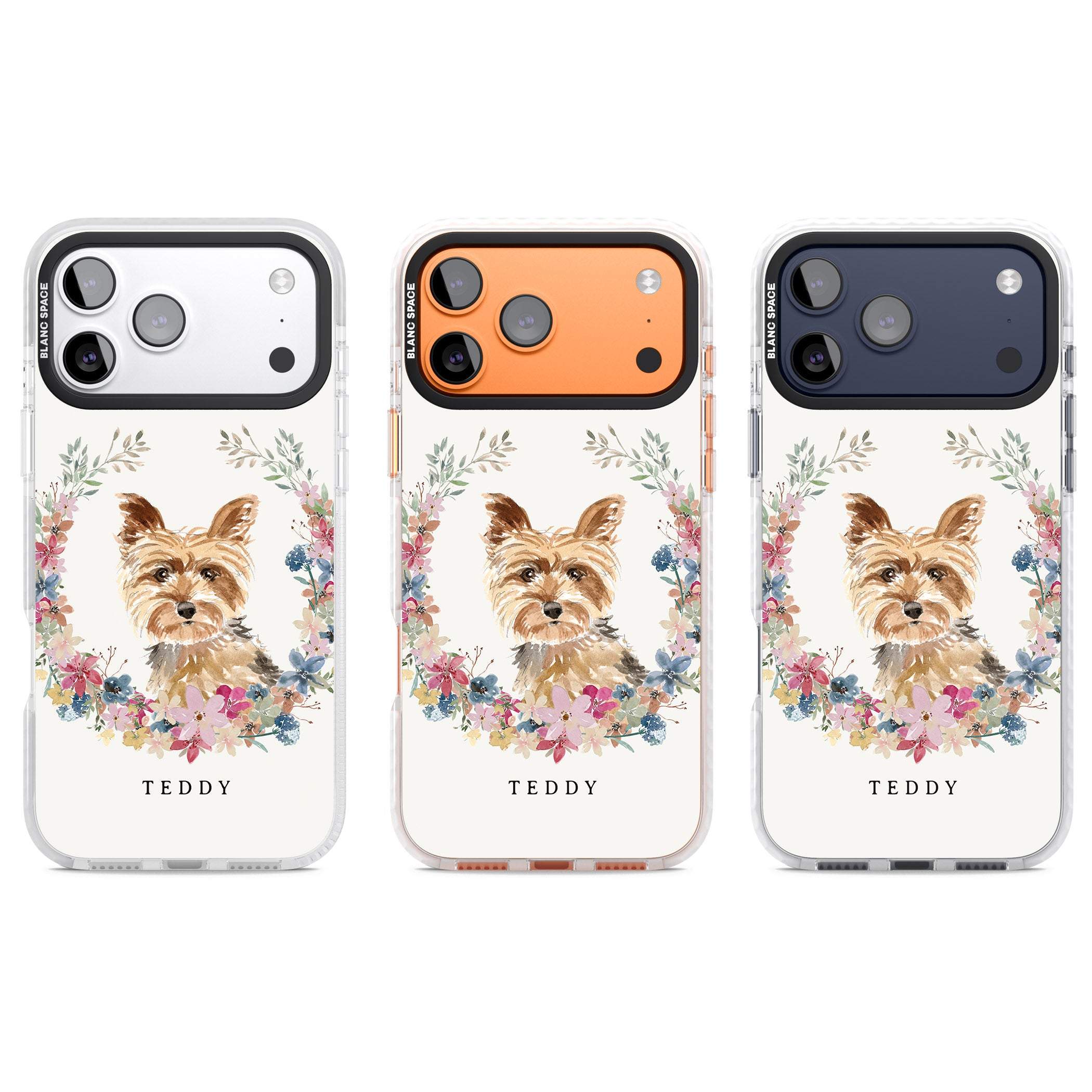 Personalised Yorkshire Terrier Floral Portrait iPhone 17 Pro Impact Clear Phone Case APT Impact Protection