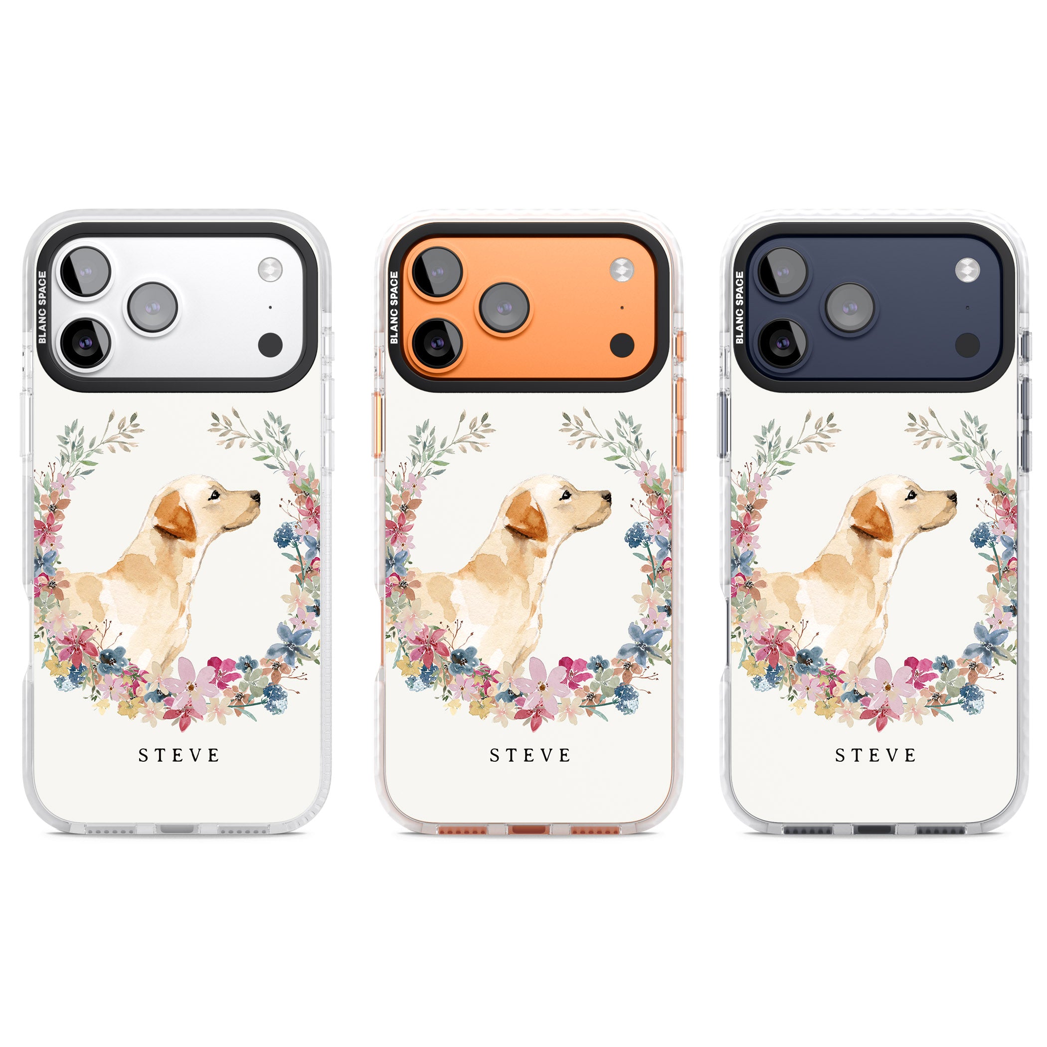 Personalised Yellow Labrador Floral Portrait iPhone 17 Pro Impact Clear Phone Case APT Impact Protection