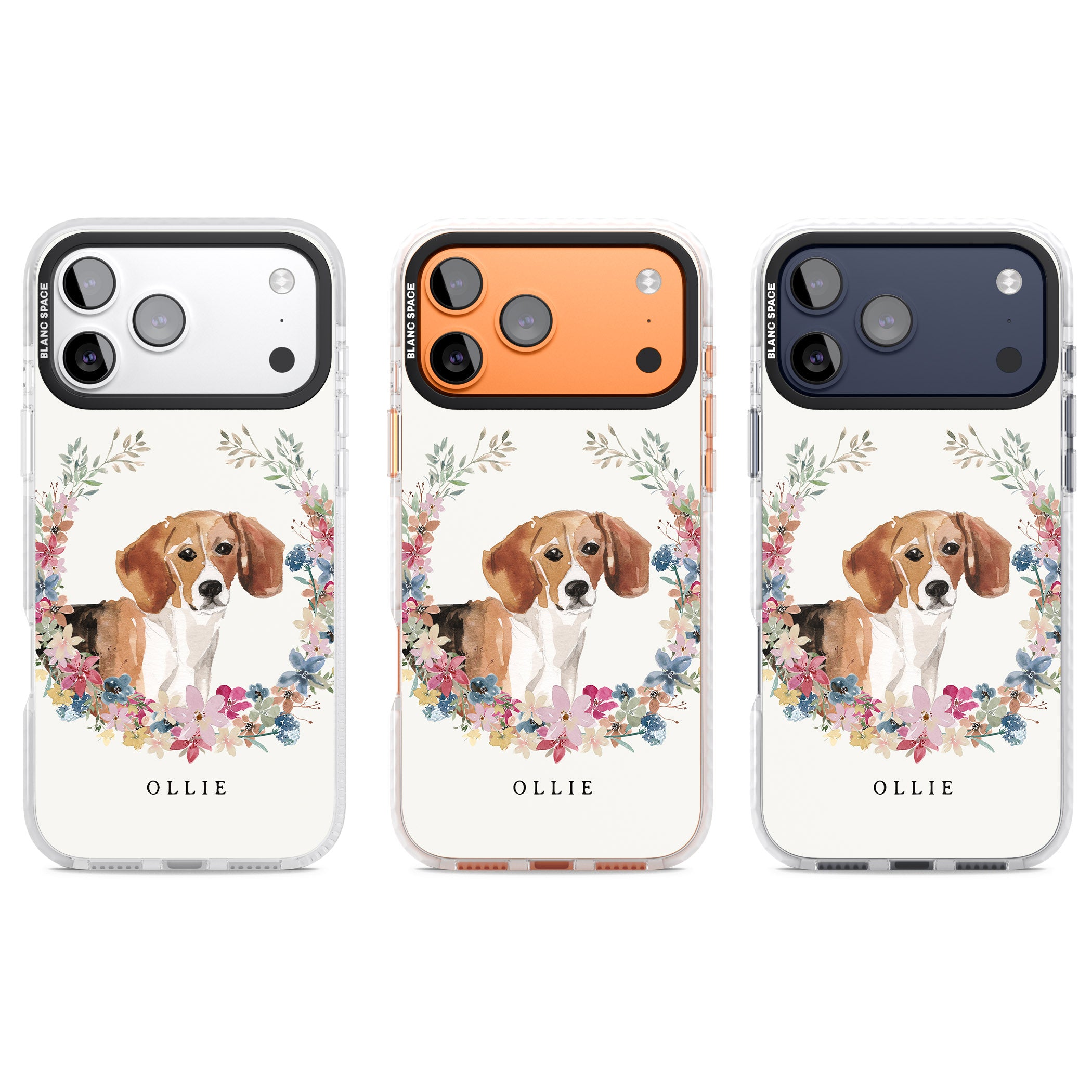 Personalised Beagle Floral Portrait iPhone 17 Pro Impact Clear Phone Case APT Impact Protection