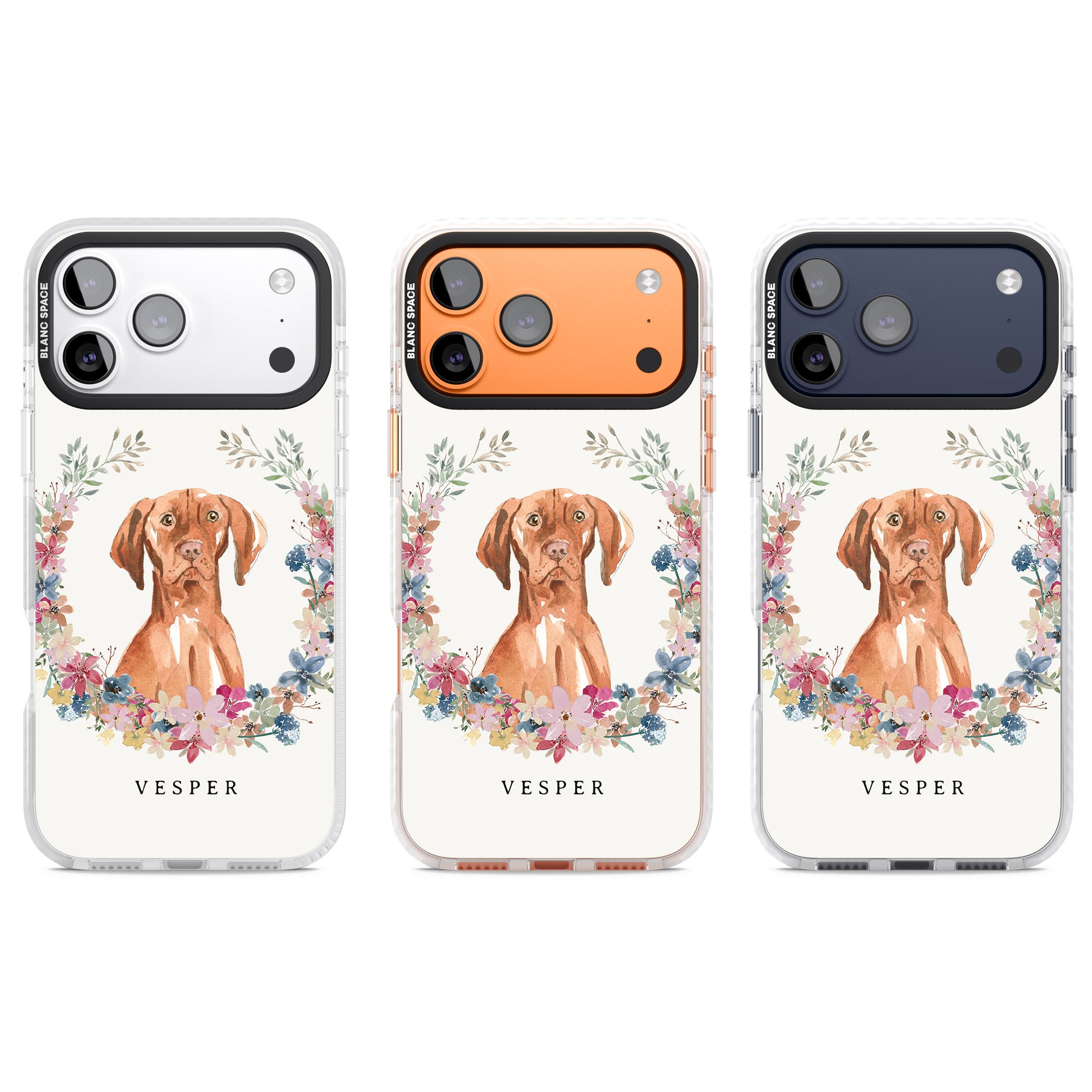 Personalised Hungarian Vizsla Floral Portrait iPhone 17 Pro Impact Clear Phone Case APT Impact Protection