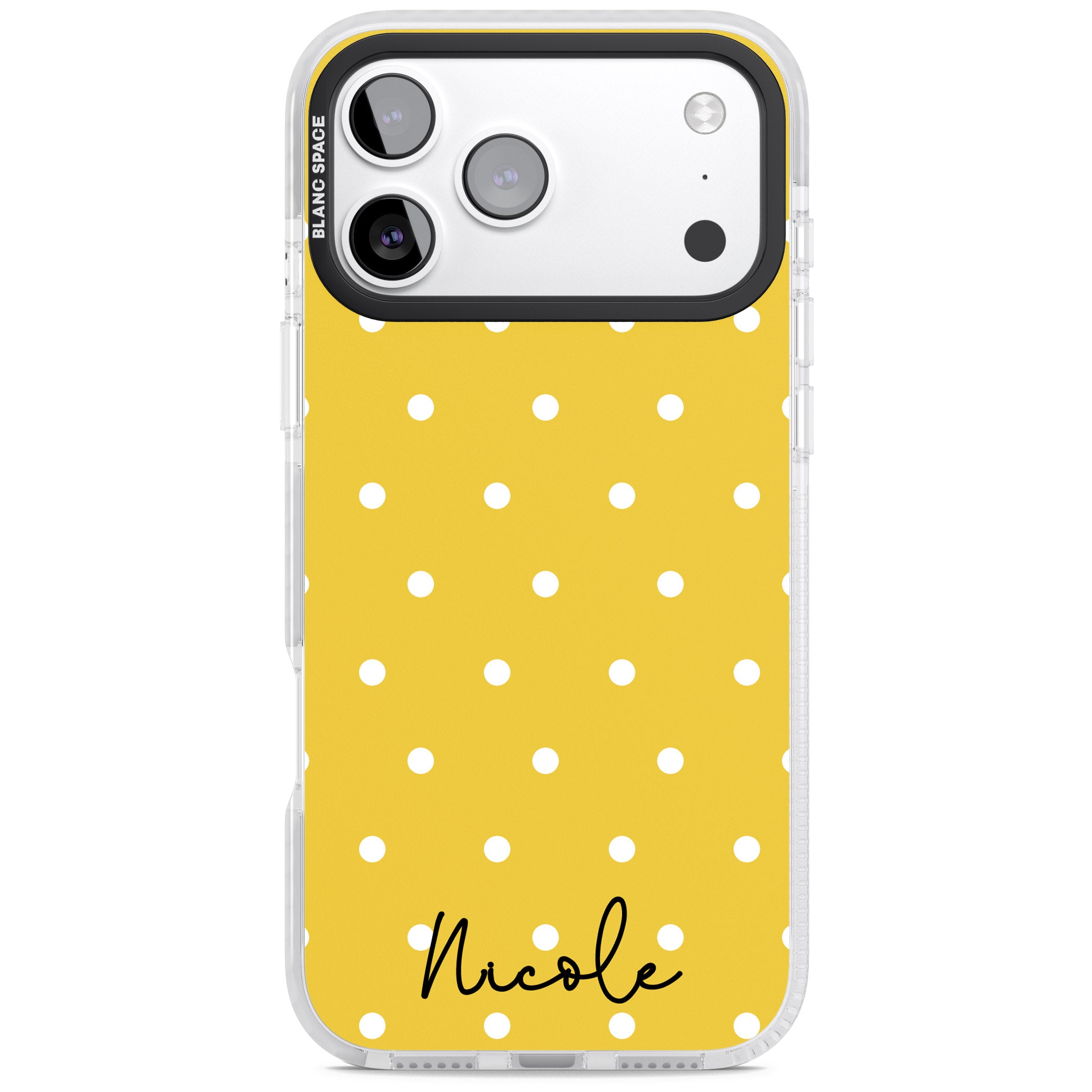 Personalised Yellow Polka Dot iPhone 17 Pro Impact Clear Phone Case