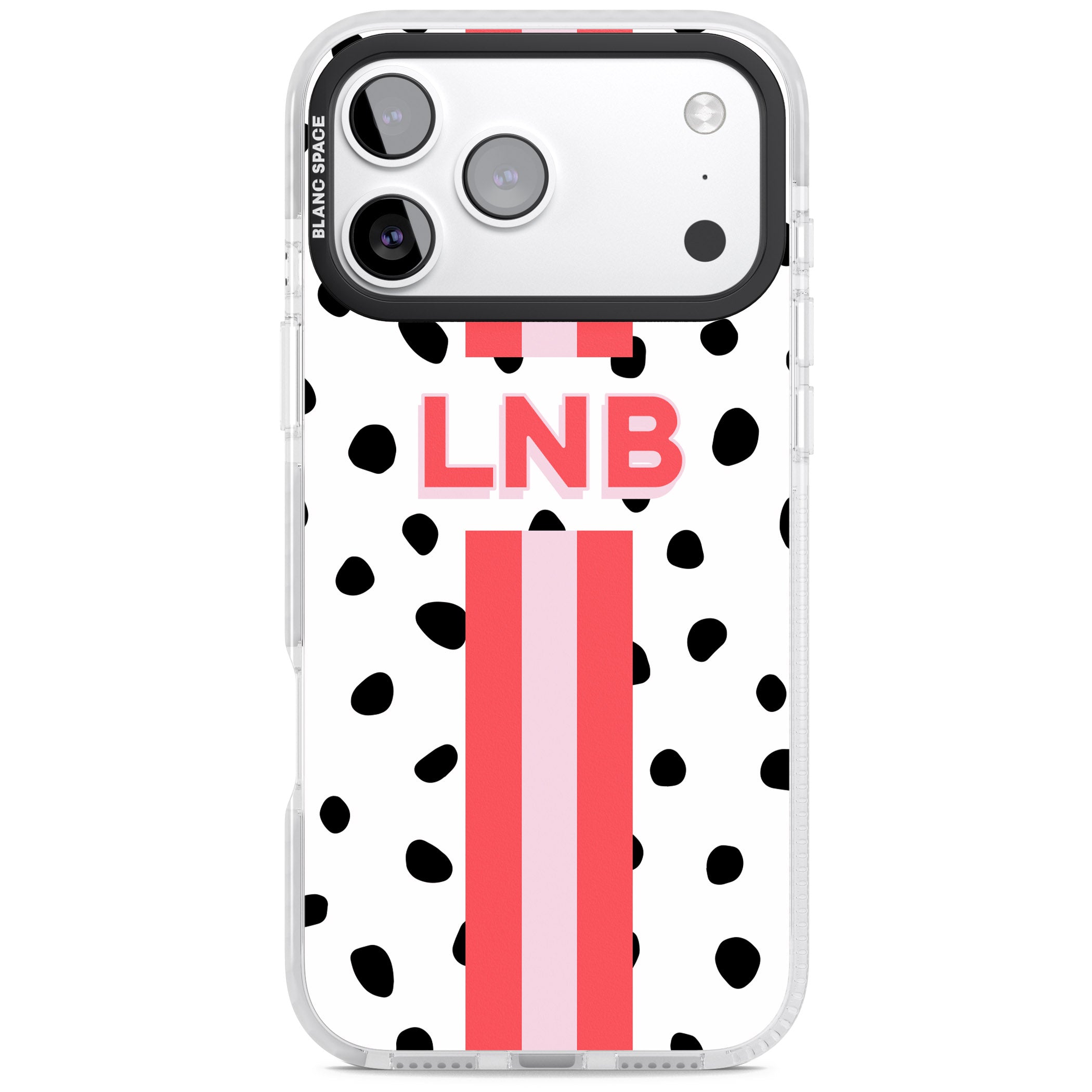 Personalised Polka & Pink Stripe iPhone 17 Pro Impact Clear Phone Case