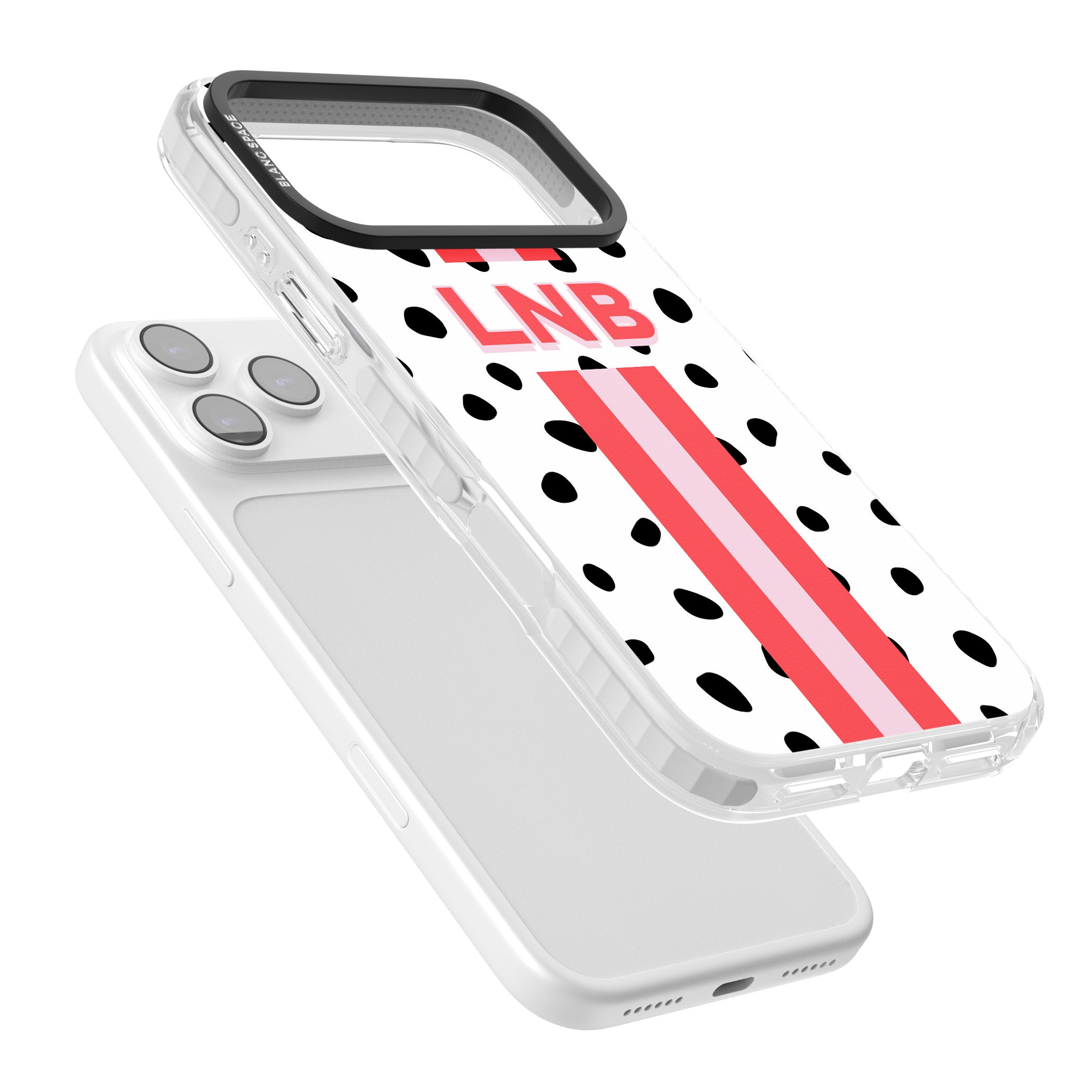 Personalised Polka & Pink Stripe iPhone 17 Pro Impact Clear Phone Case Colours