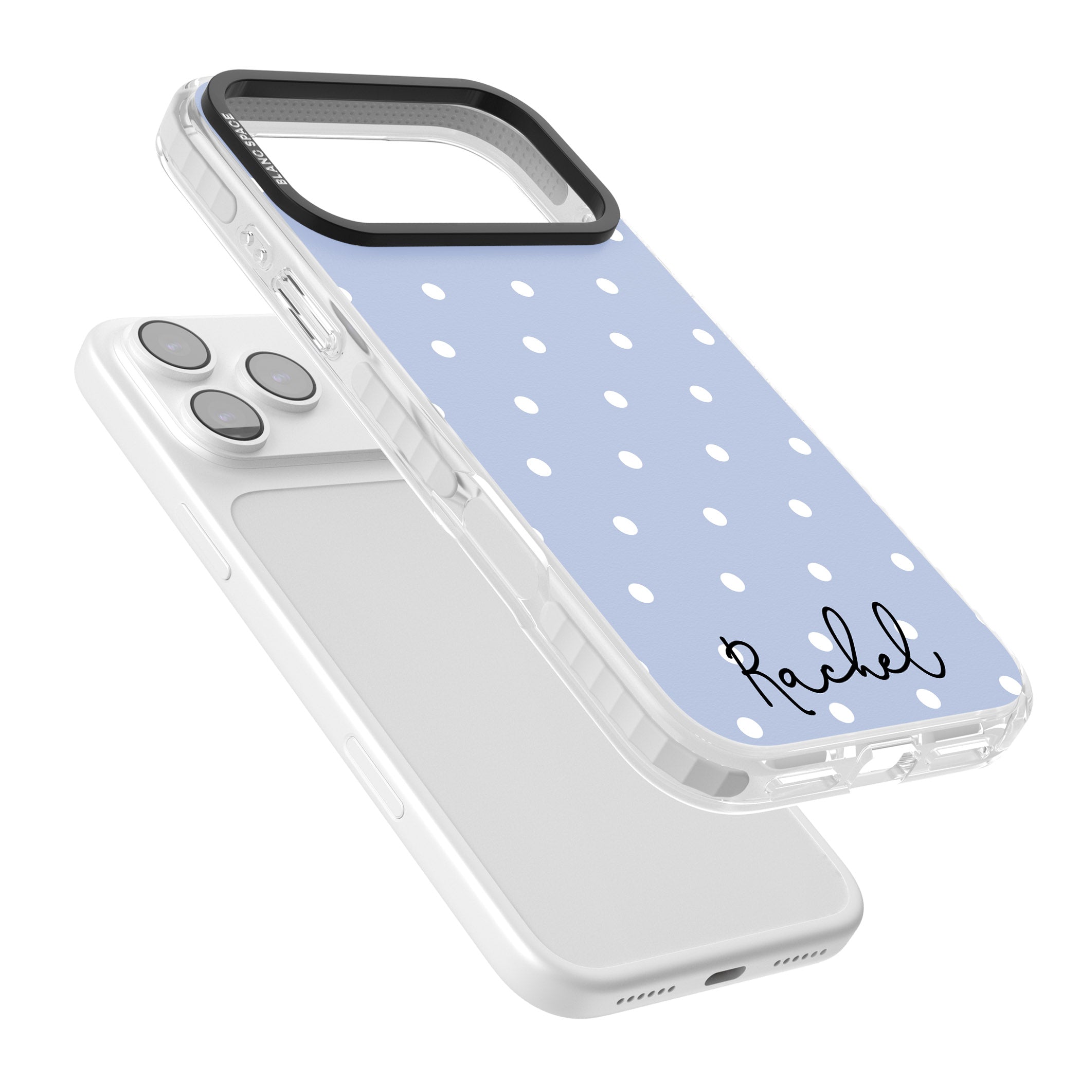 Personalised Simple Light Blue Dots iPhone 17 Pro Impact Clear Phone Case Colours