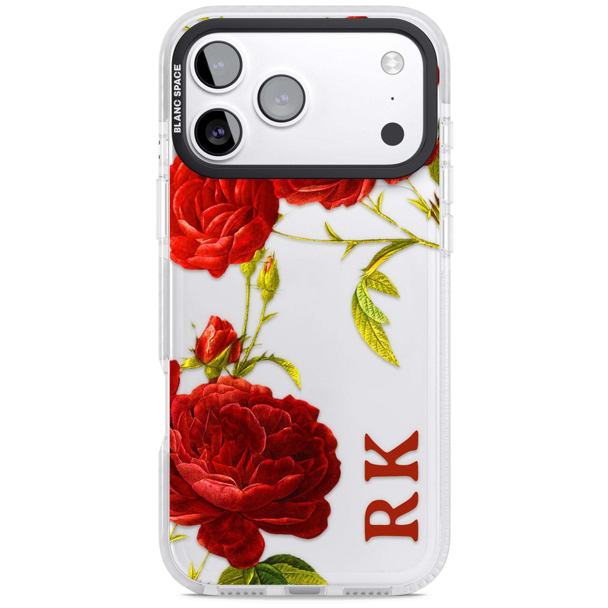 Personalised Vintage Floral Red Roses iPhone 17 Pro Impact Clear Phone Case