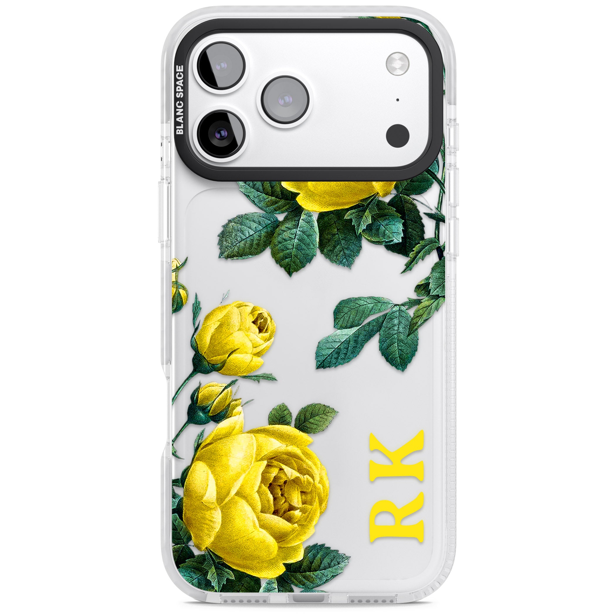 Personalised Vintage Floral Yellow Roses iPhone 17 Pro Impact Clear Phone Case