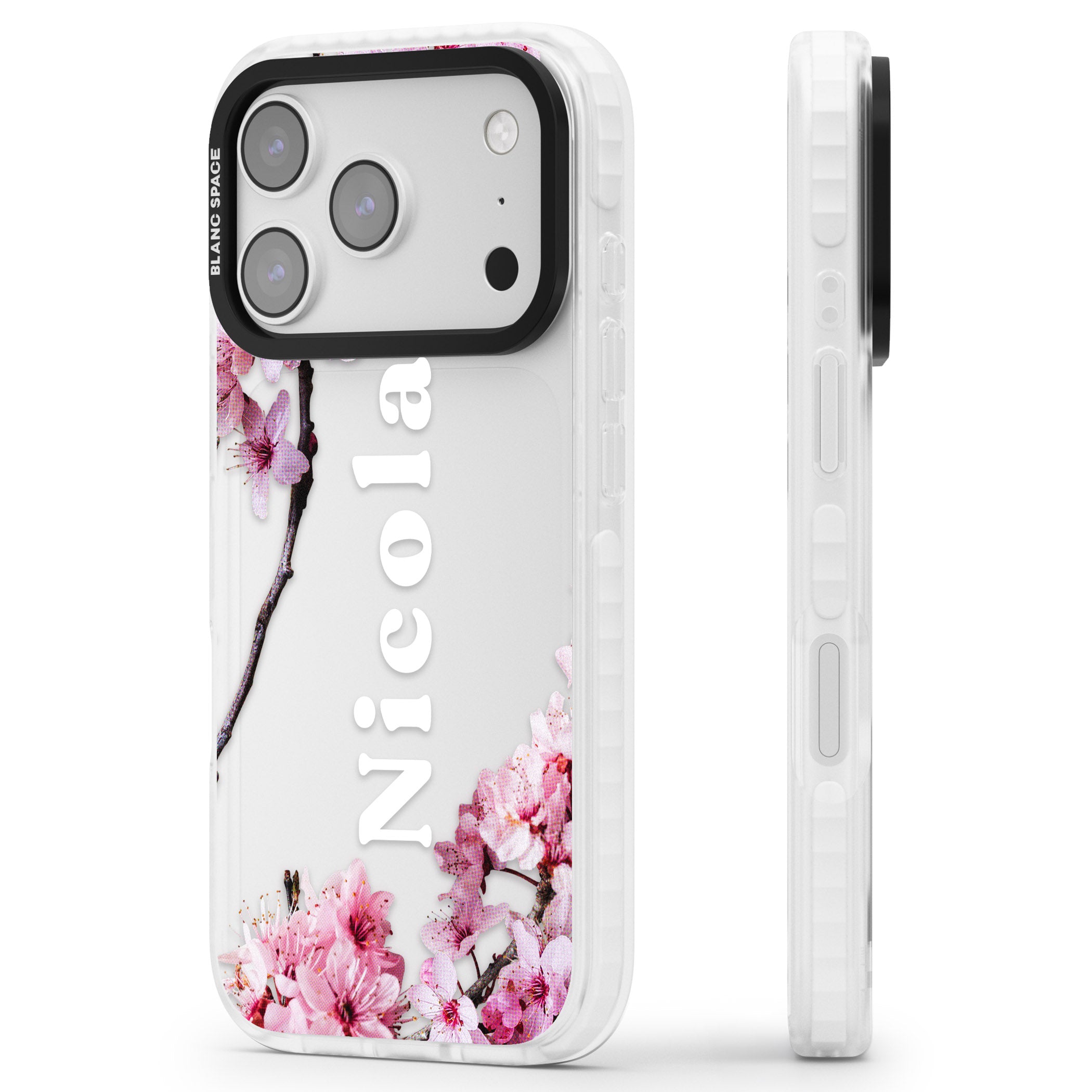 Personalised Cherry Blossom Elegance Classic iPhone 17 Pro Impact Clear Phone Case Side Profile