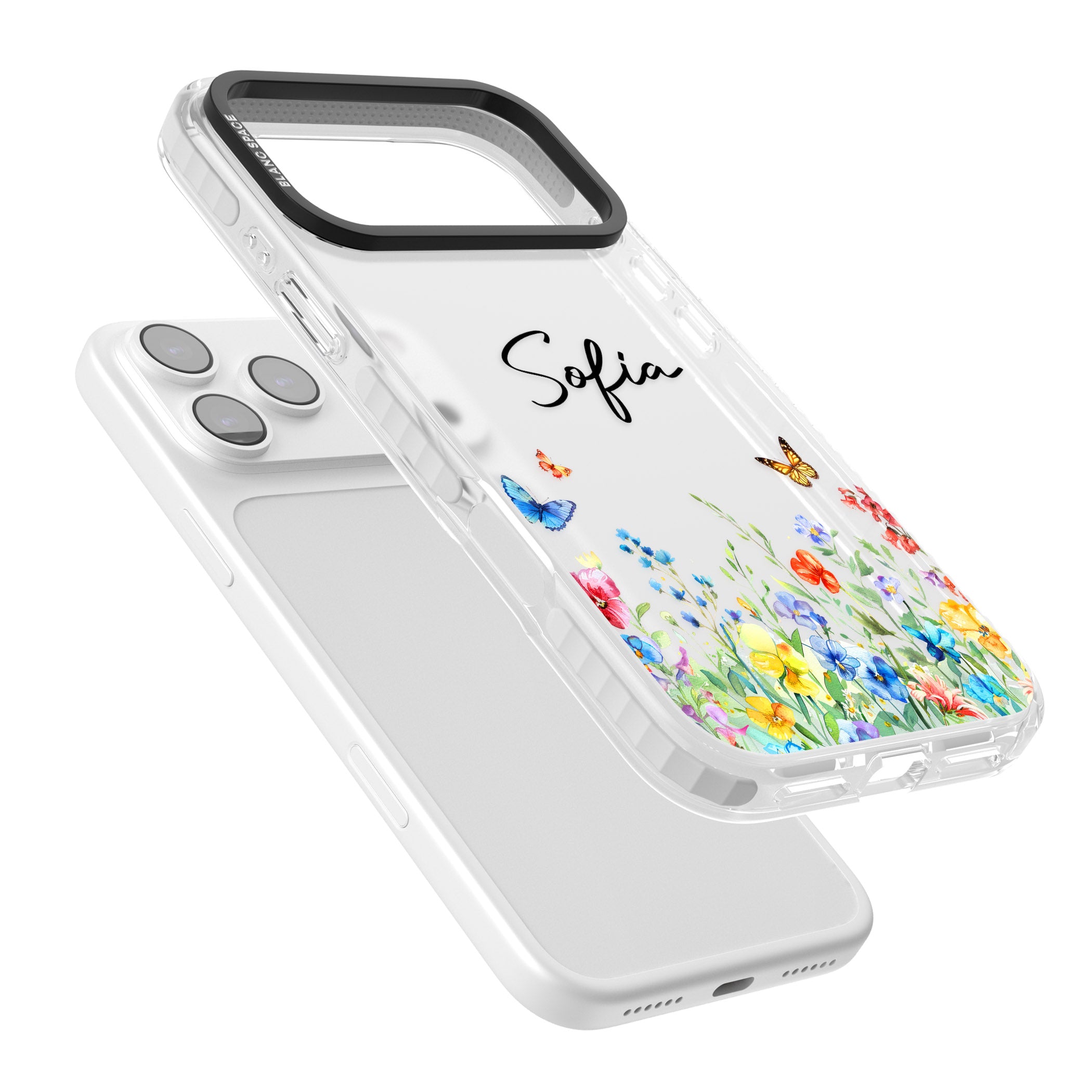 Personalised Buterflies Wildflowers iPhone 17 Pro Impact Clear Phone Case Colours