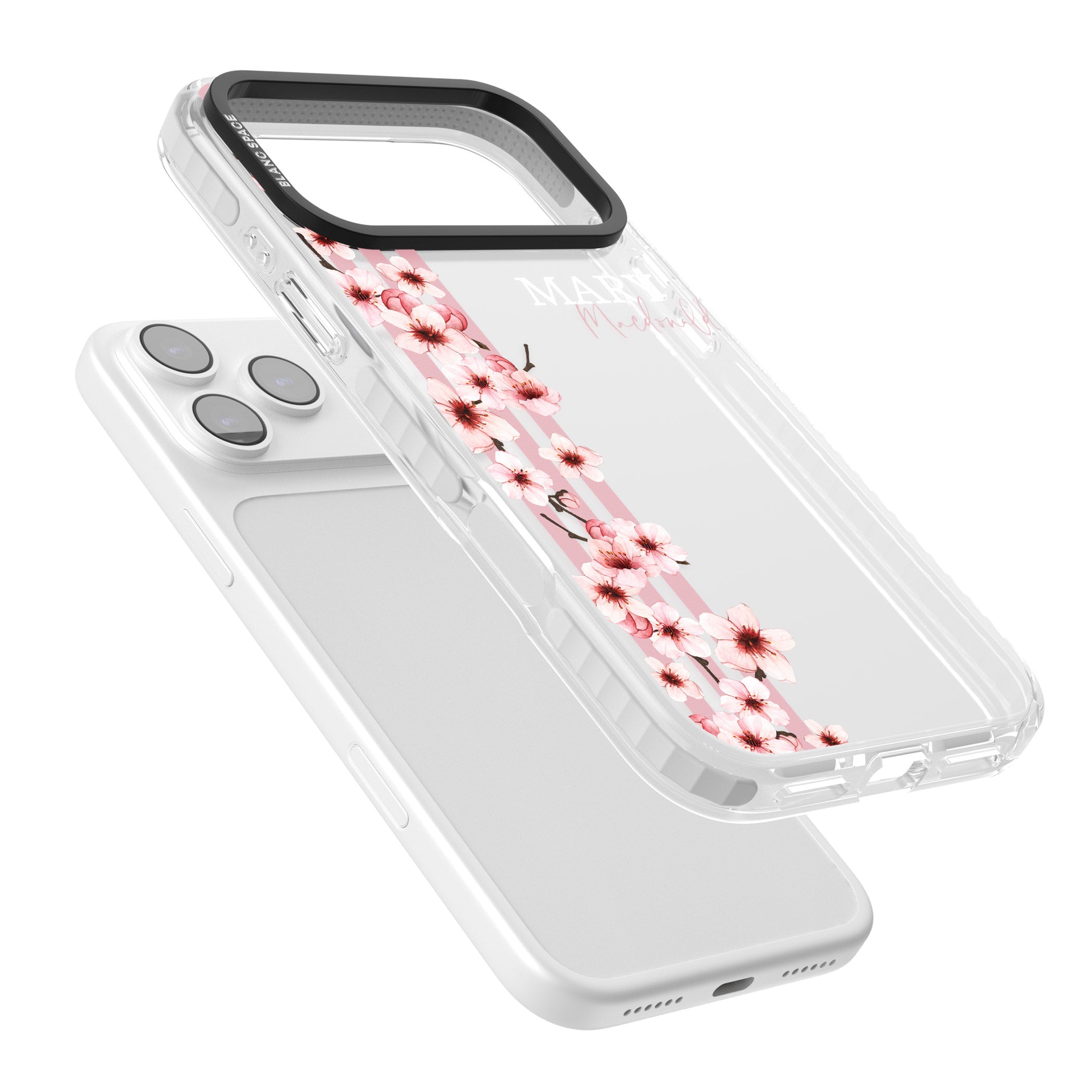 Personalised Cherry Blossom Stripes iPhone 17 Pro Impact Clear Phone Case Colours