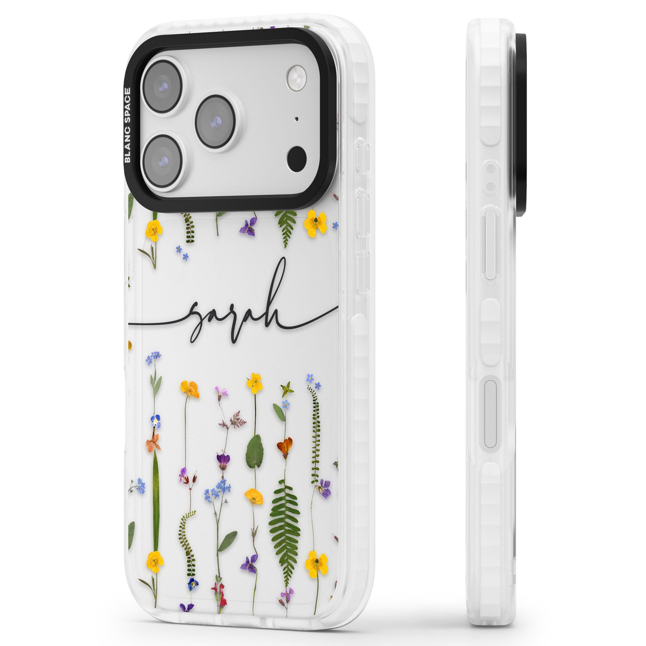 Personalised Wildflower Chain iPhone 17 Pro Impact Clear Phone Case Side Profile