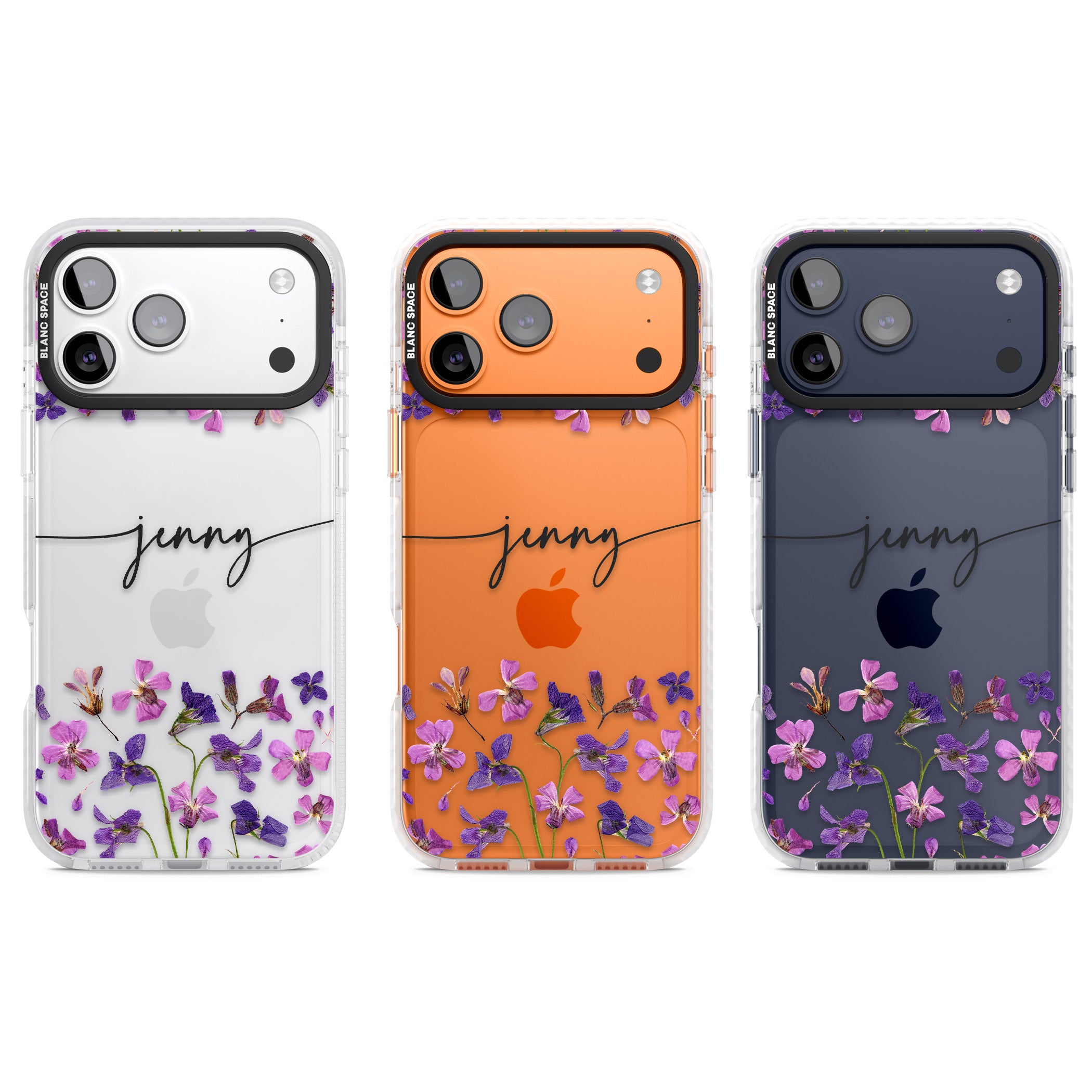 Personalised Purple Violets iPhone 17 Pro Impact Clear Phone Case APT Impact Protection