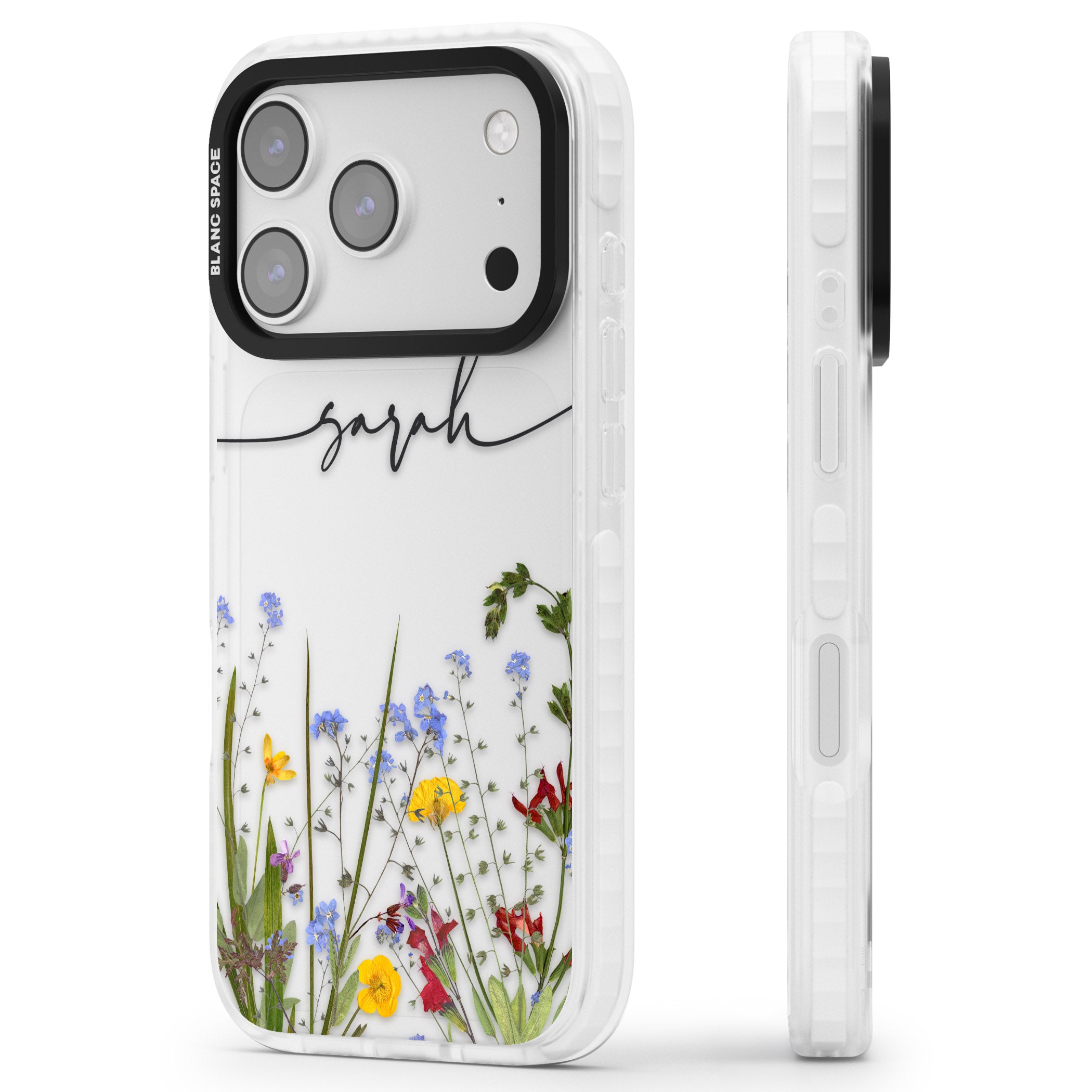 Personalised Wildflower Floral iPhone 17 Pro Impact Clear Phone Case Side Profile