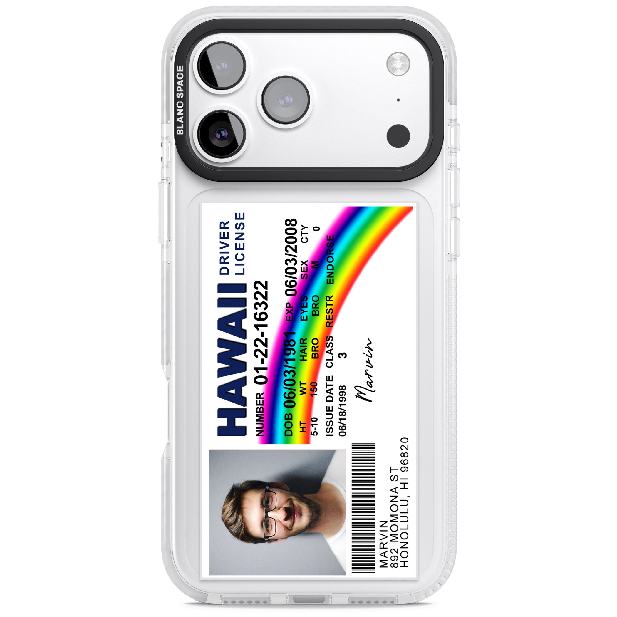 Personalised Hawaii Driving License iPhone 17 Pro Impact Clear Phone Case
