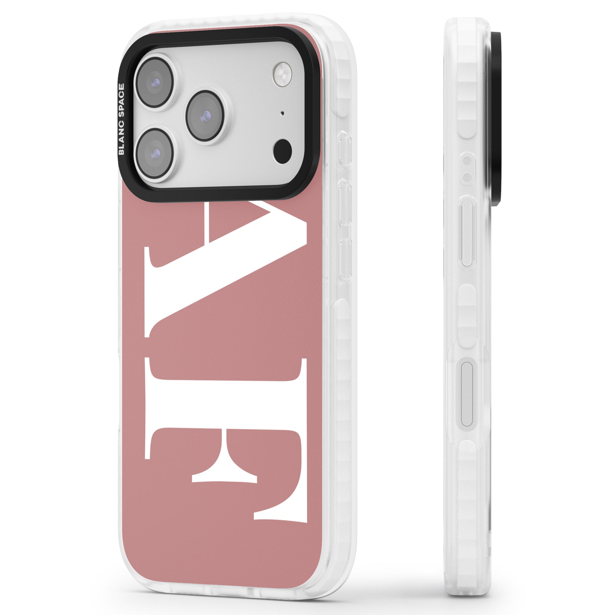 Personalised White & Rose Letters iPhone 17 Pro Impact Clear Phone Case Side Profile