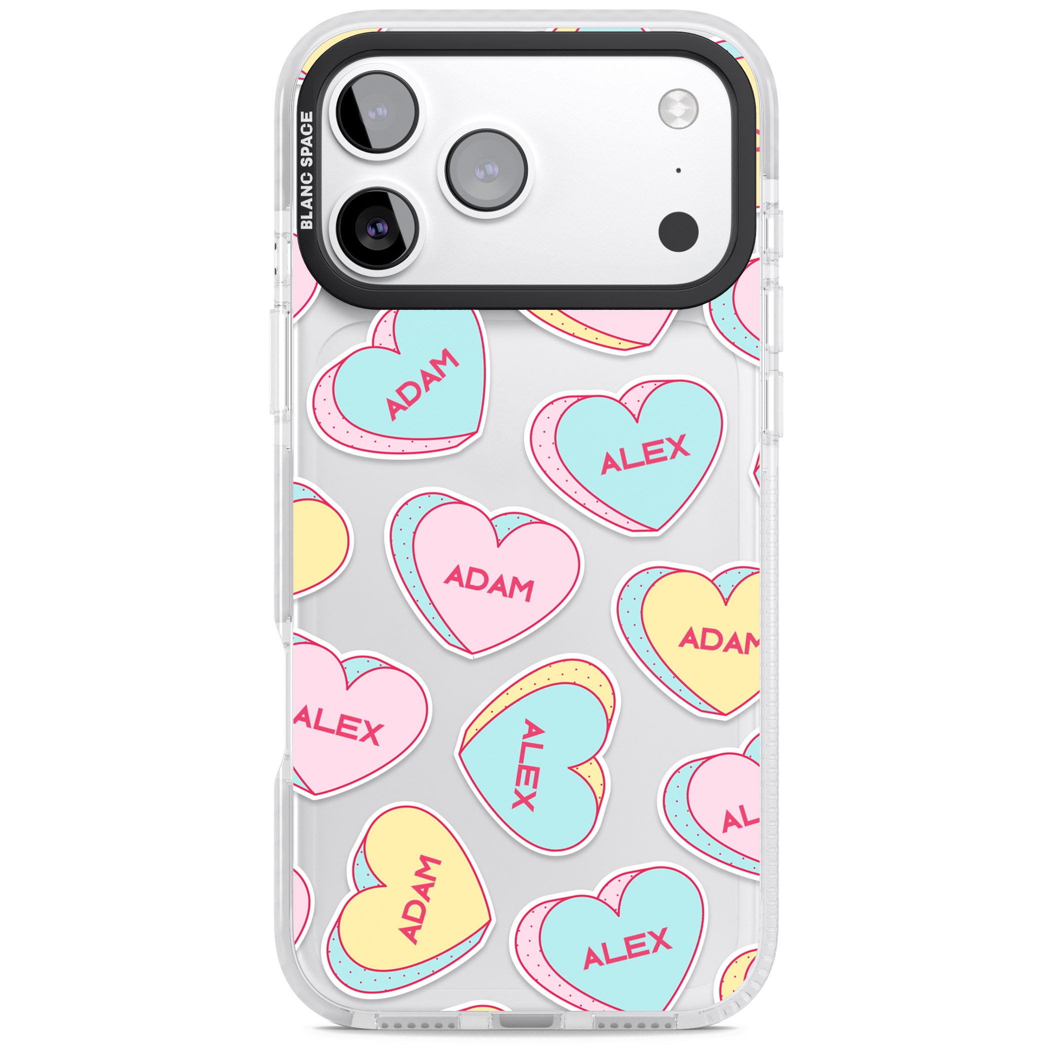 Personalised Love Hearts iPhone 17 Pro Impact Clear Phone Case