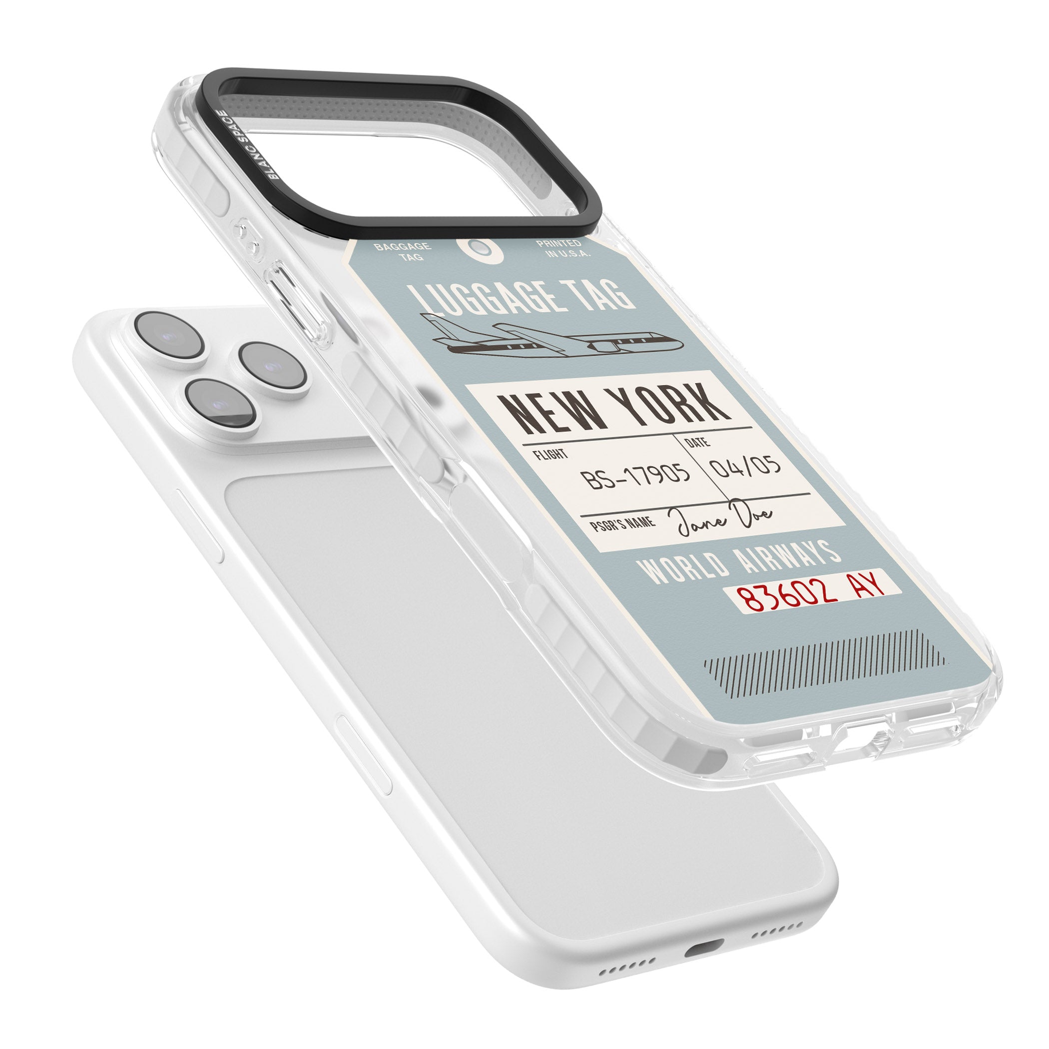 Personalised Vintage Usa Luggage Tag iPhone 17 Pro Impact Clear Phone Case Colours