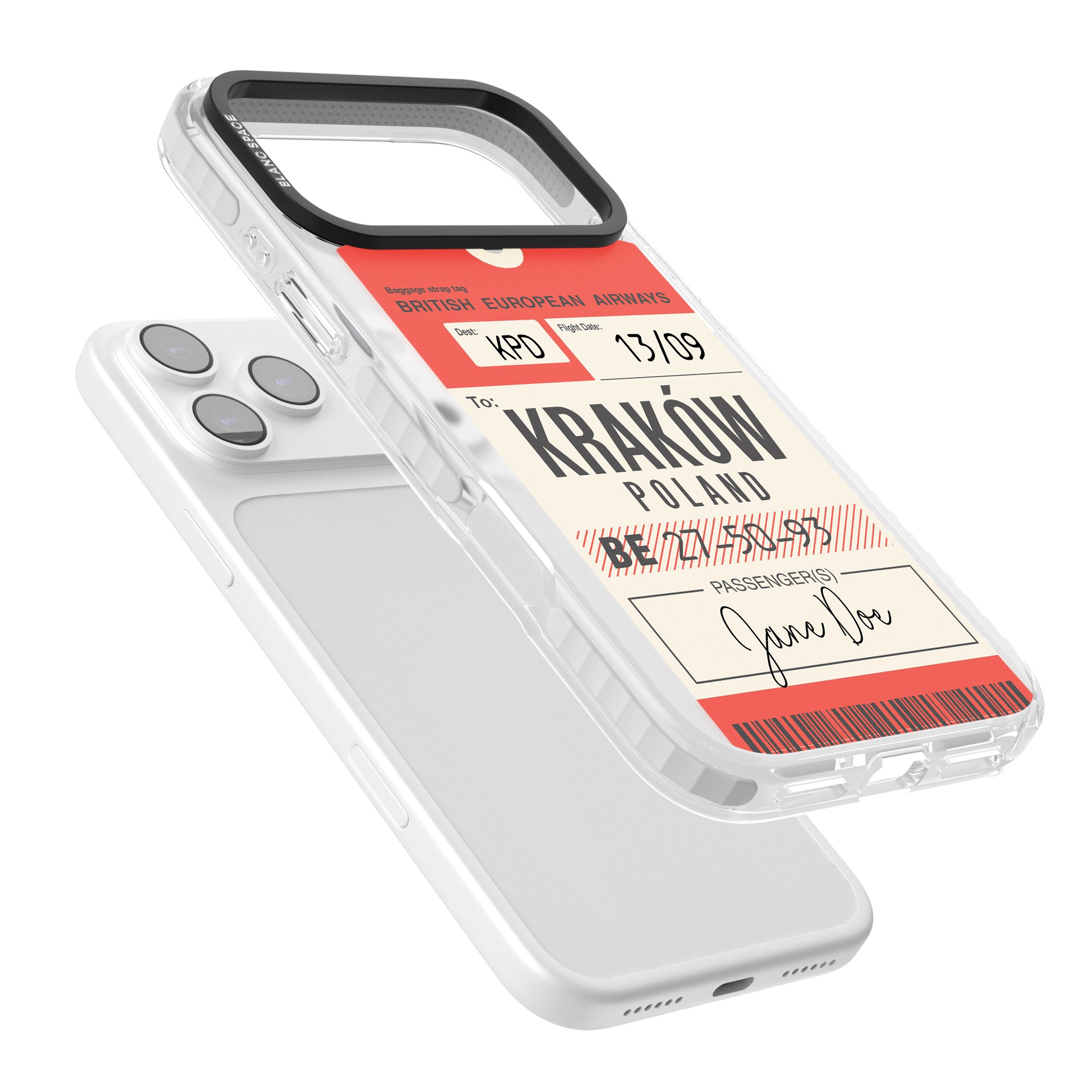 Personalised Vintage Bea Luggage Tag iPhone 17 Pro Impact Clear Phone Case Colours