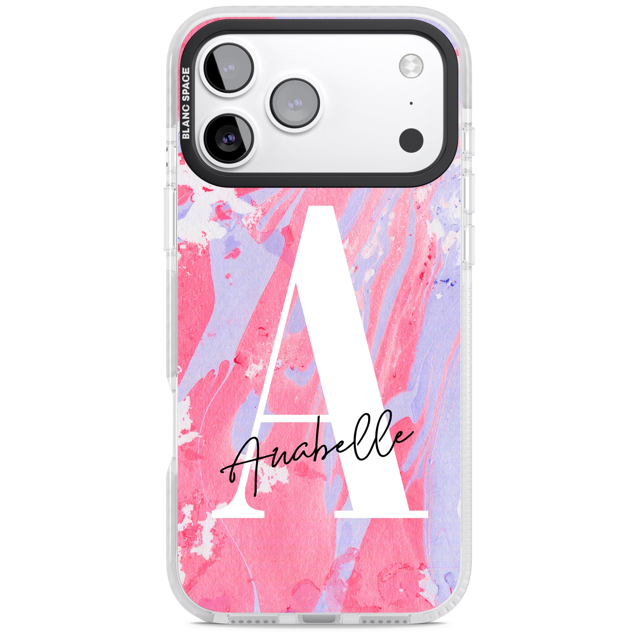 Personalised Pink & Purple Marble iPhone 17 Pro Impact Clear Phone Case