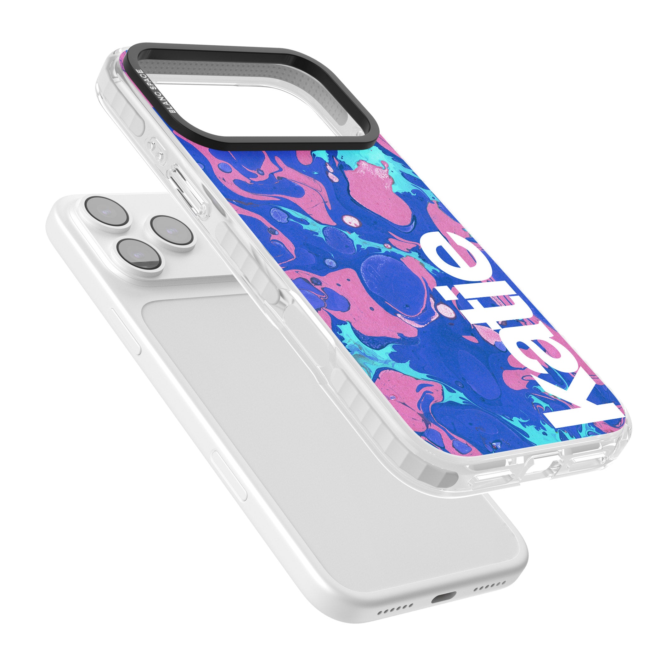 Personalised Navy & Turquoise Marbled iPhone 17 Pro Impact Clear Phone Case Colours