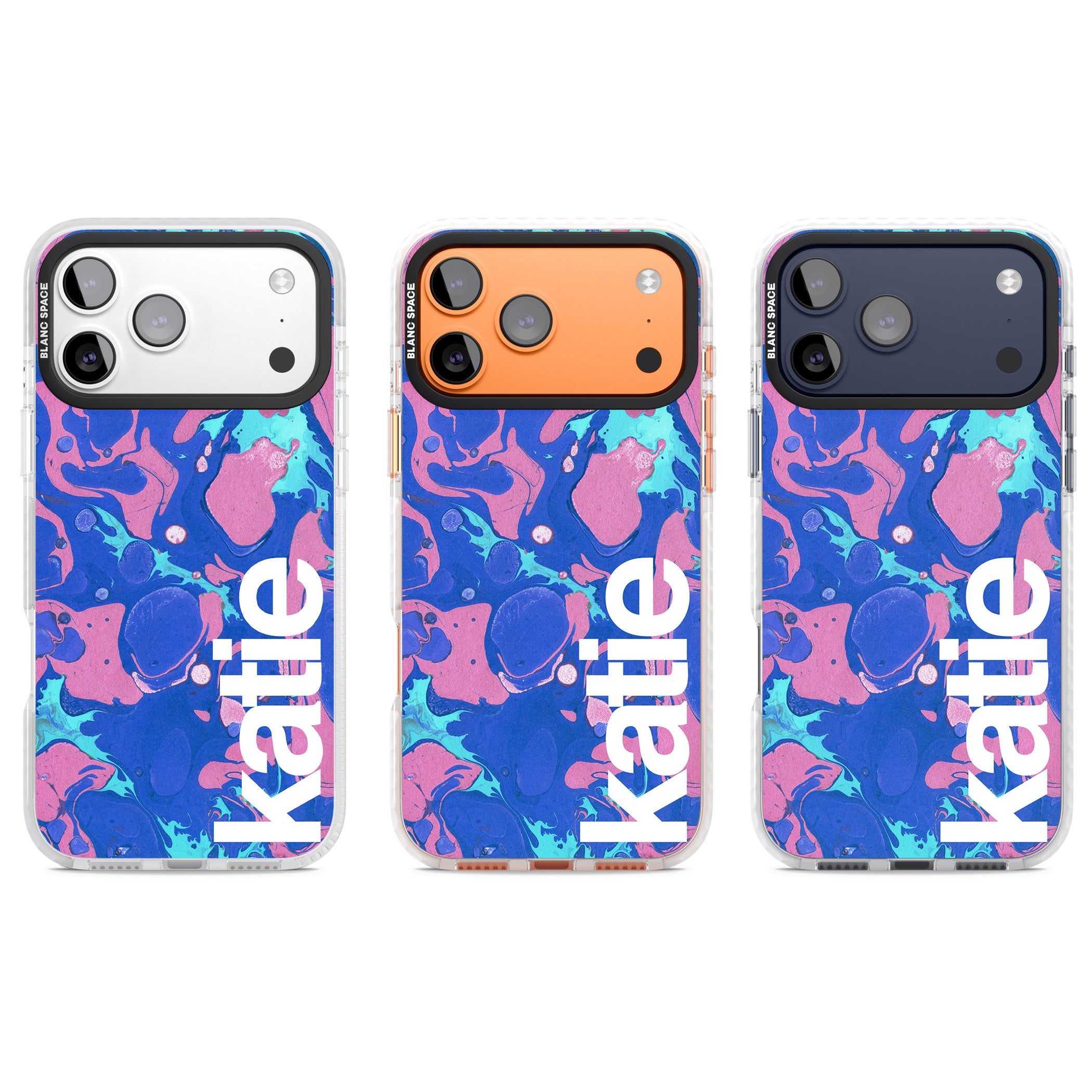 Personalised Navy & Turquoise Marbled iPhone 17 Pro Impact Clear Phone Case APT Impact Protection