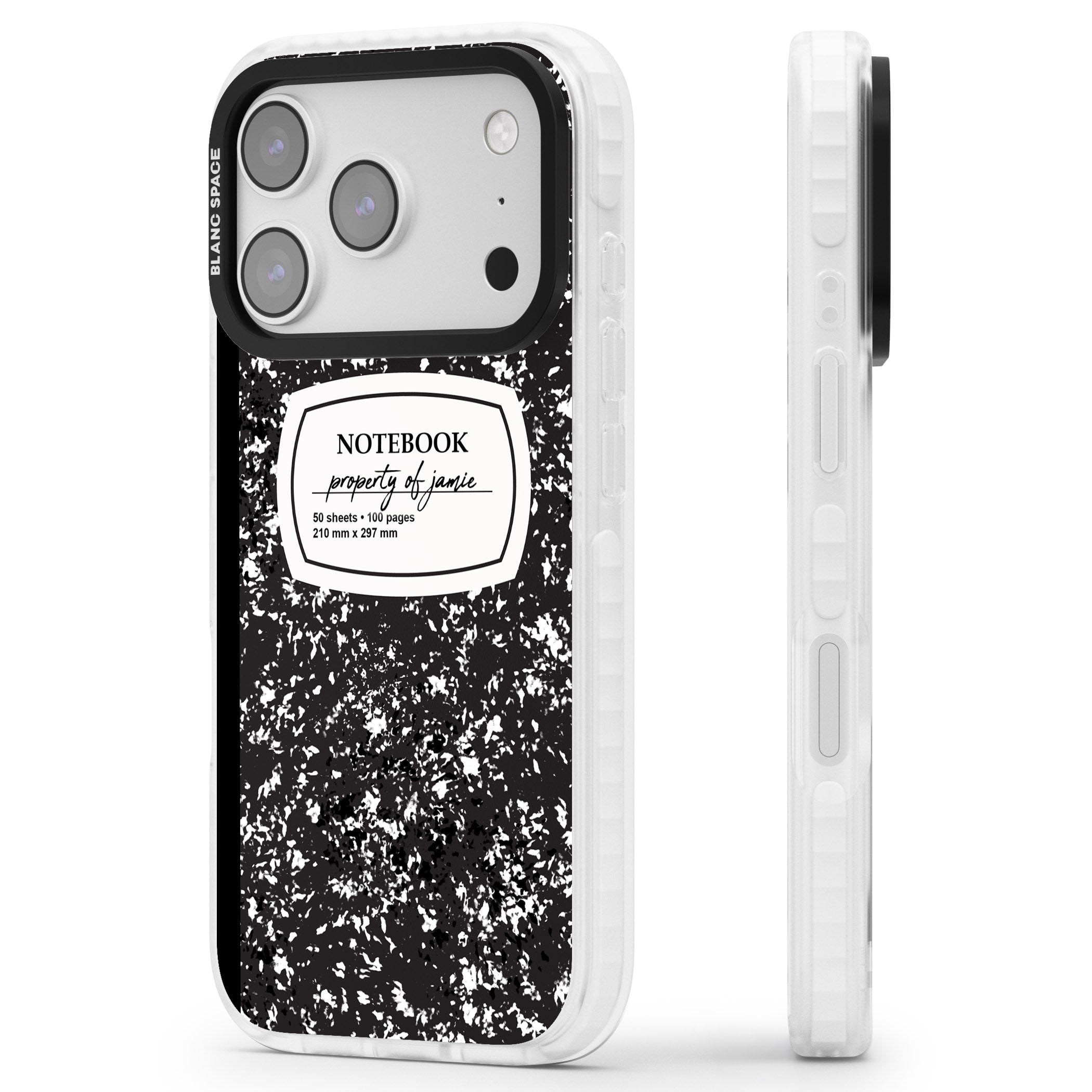 Personalised Classic Composition iPhone 17 Pro Impact Clear Phone Case Side Profile
