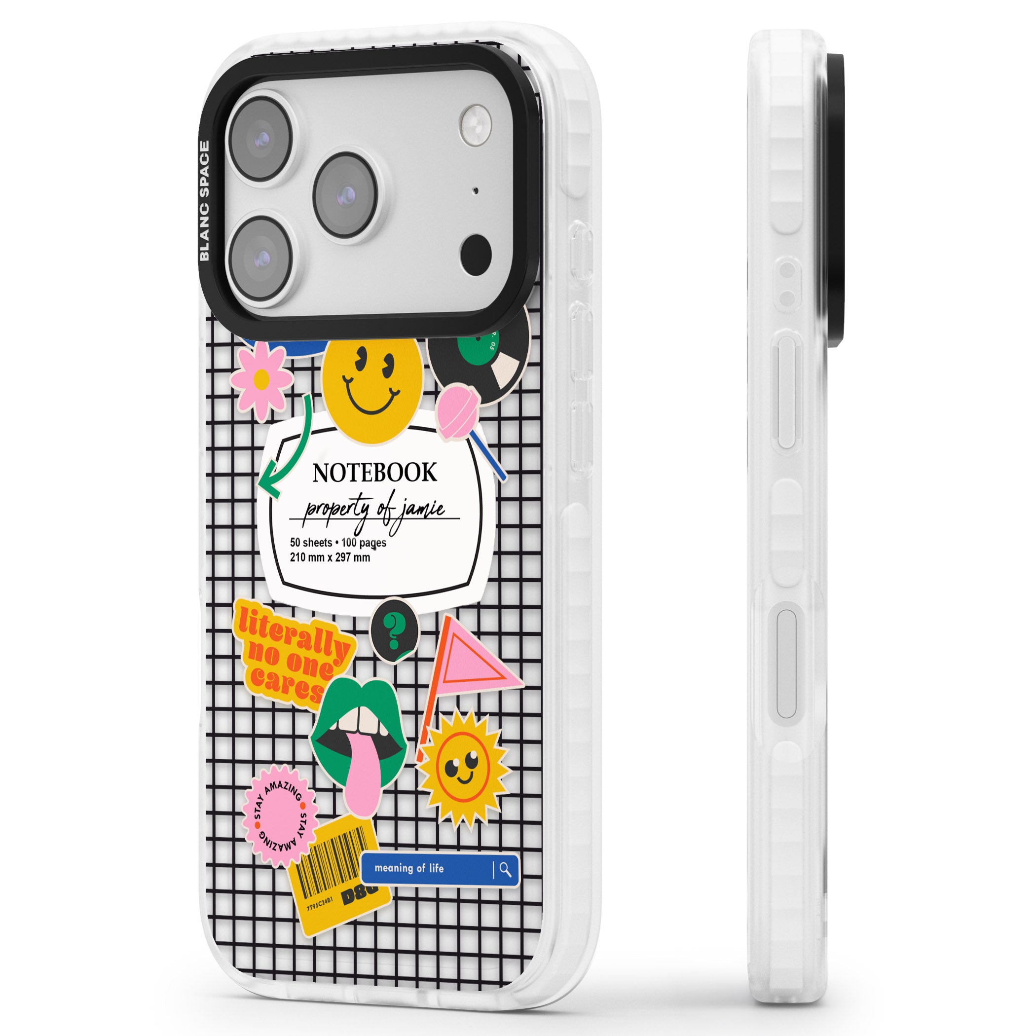 Personalised Sticker Mix Grid iPhone 17 Pro Impact Clear Phone Case Side Profile