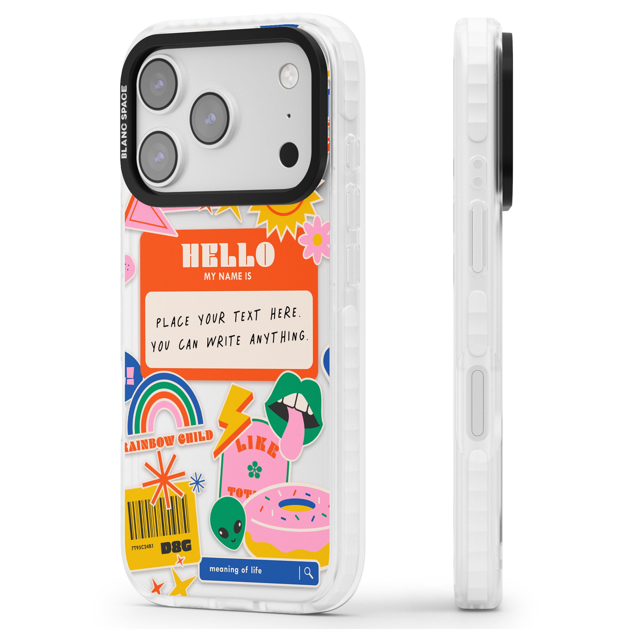 Personalised Retro Vibes Sticker iPhone 17 Pro Impact Clear Phone Case Side Profile