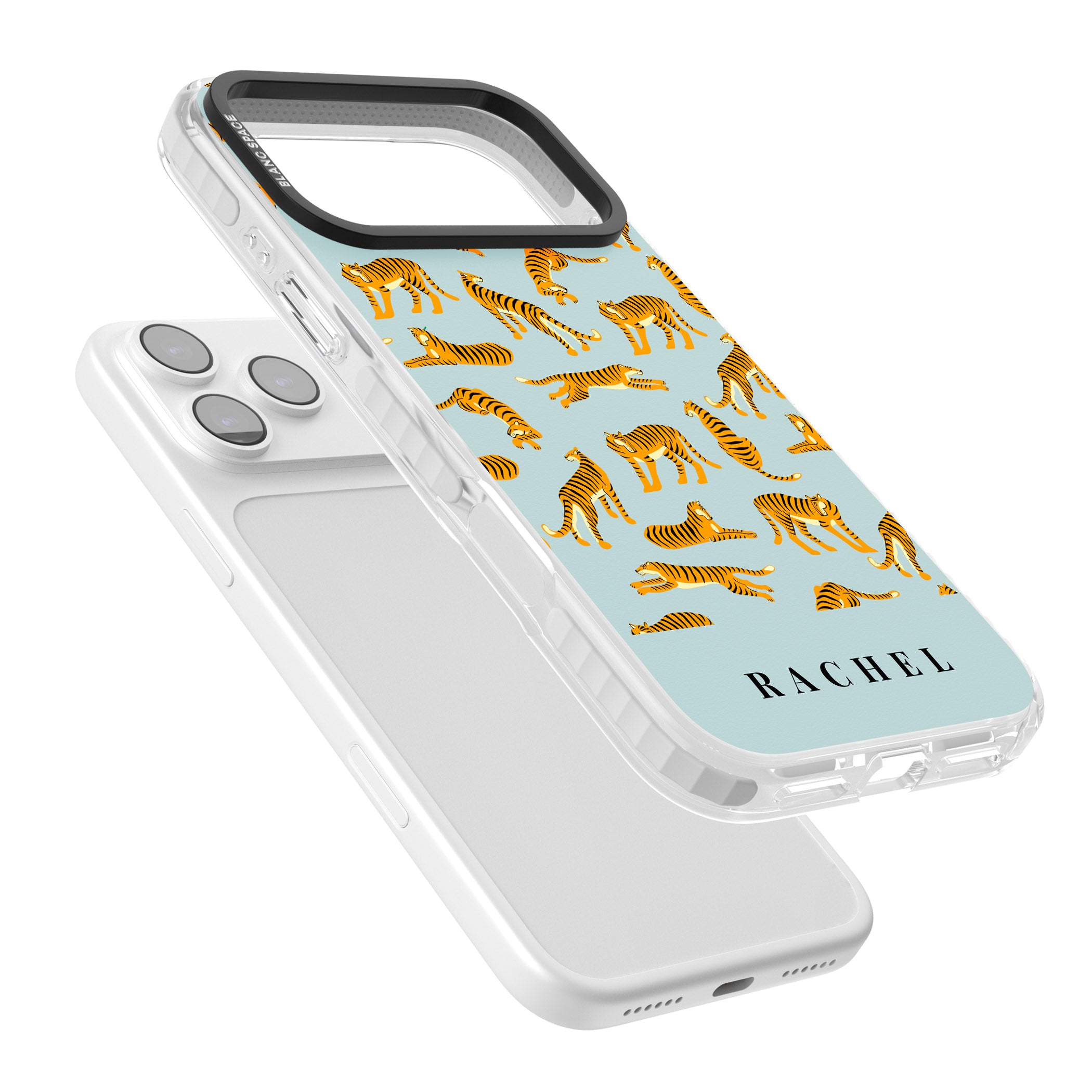 Personalised Turquoise Tiger Pattern iPhone 17 Pro Impact Clear Phone Case Colours