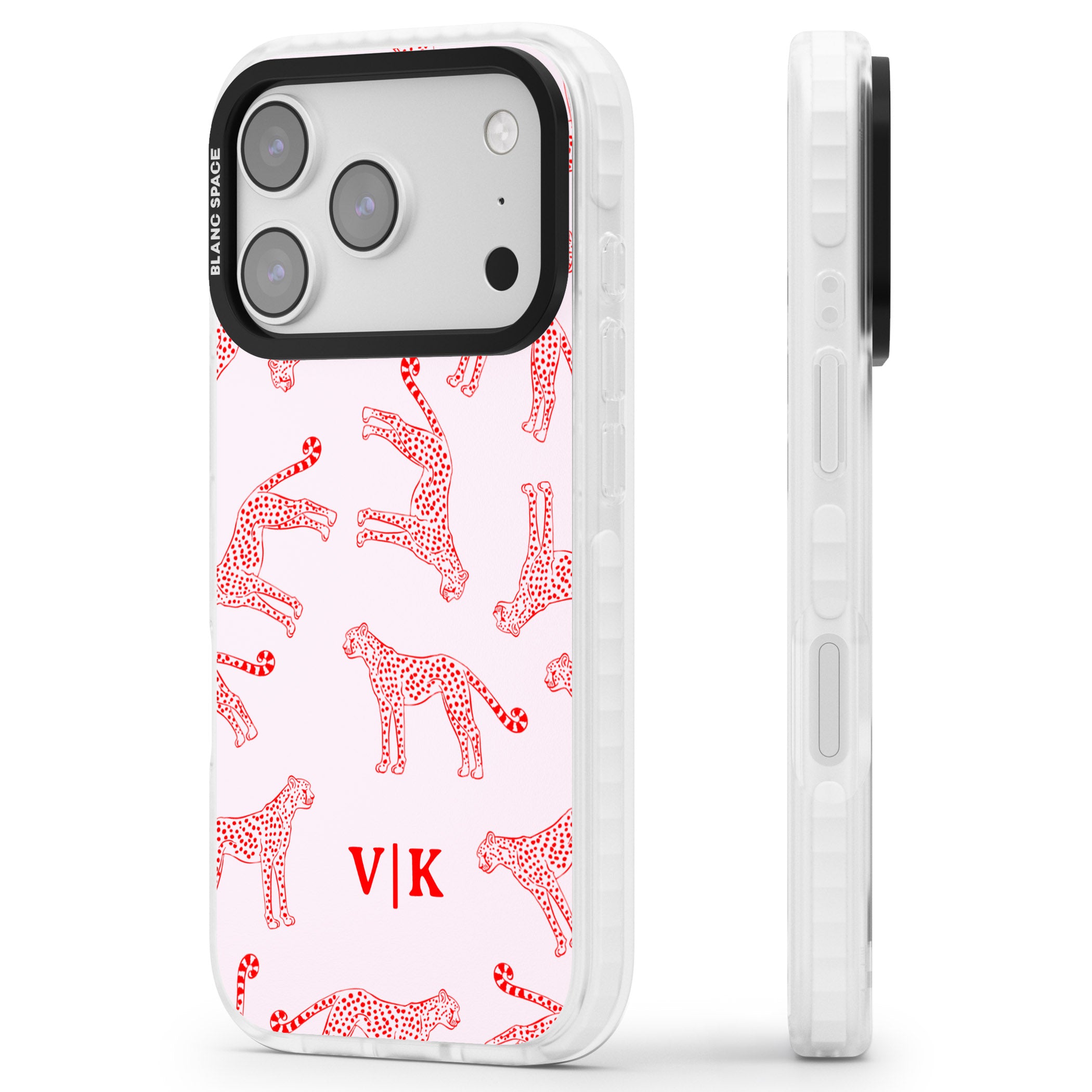 Personalised Red & Pink Cheetah iPhone 17 Pro Impact Clear Phone Case Side Profile