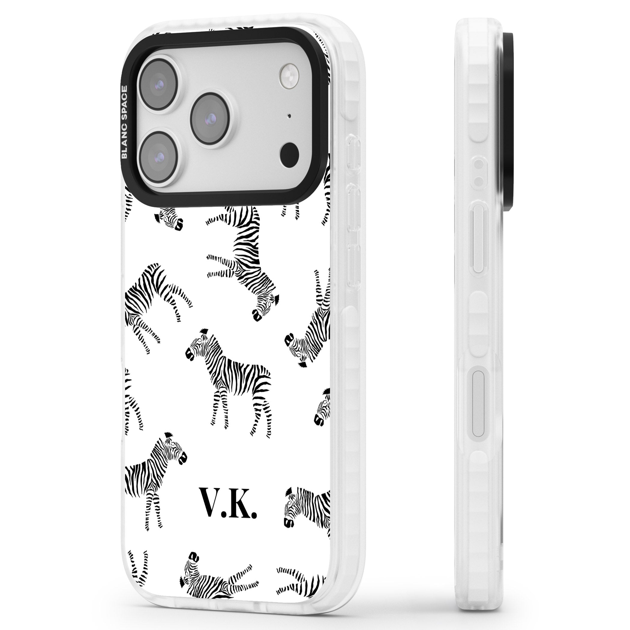 Personalised Zebra Pattern iPhone 17 Pro Impact Clear Phone Case Side Profile