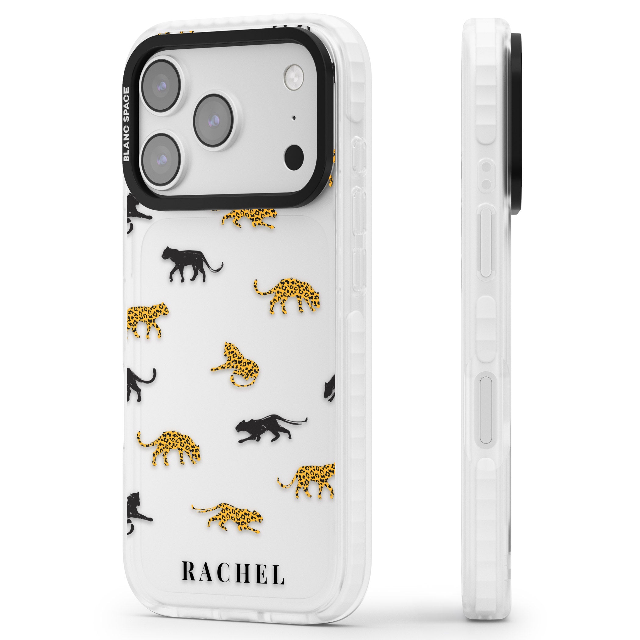Personalised Jaguar Pattern iPhone 17 Pro Impact Clear Phone Case Side Profile