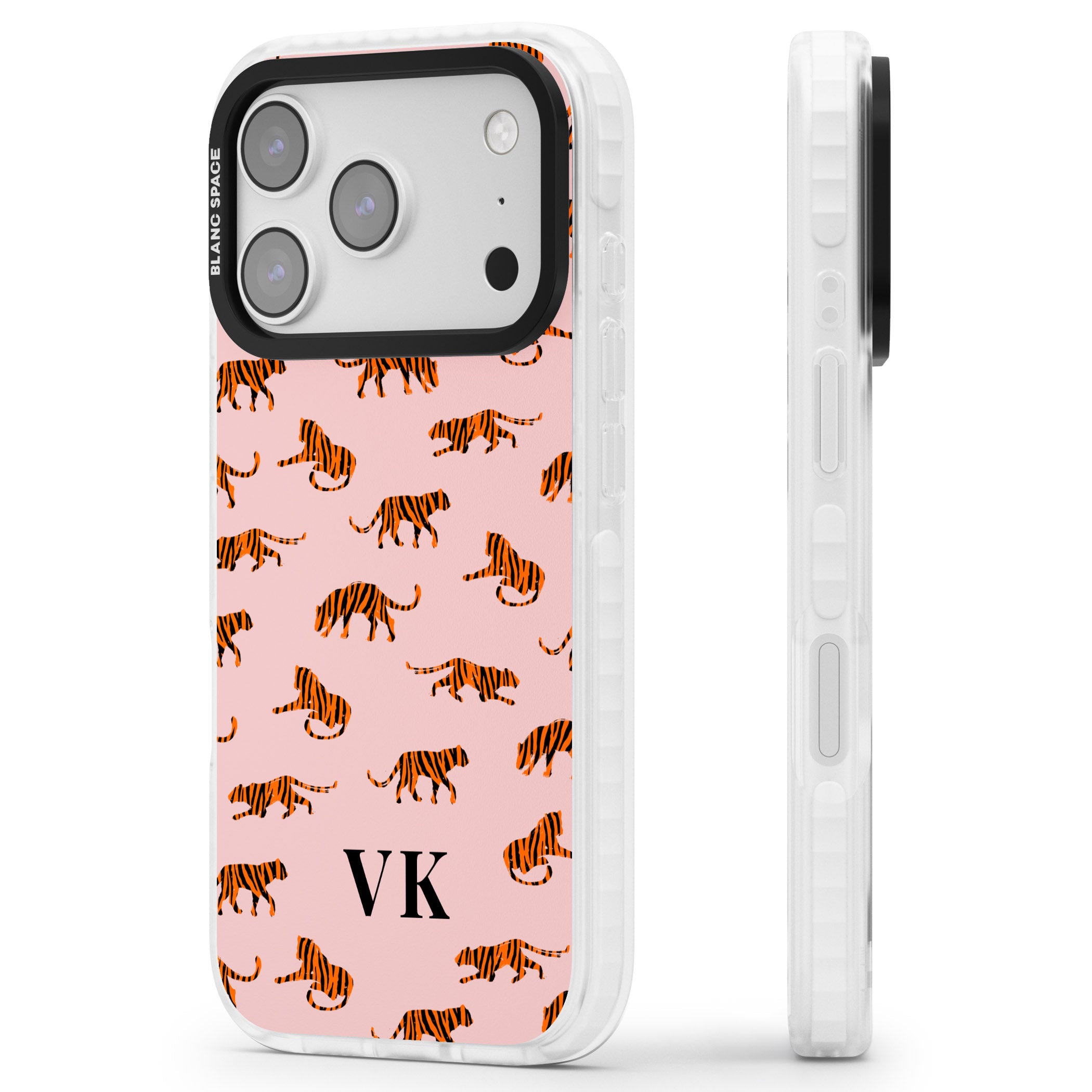 Personalised Pink Safari Tiger Pattern iPhone 17 Pro Impact Clear Phone Case Side Profile