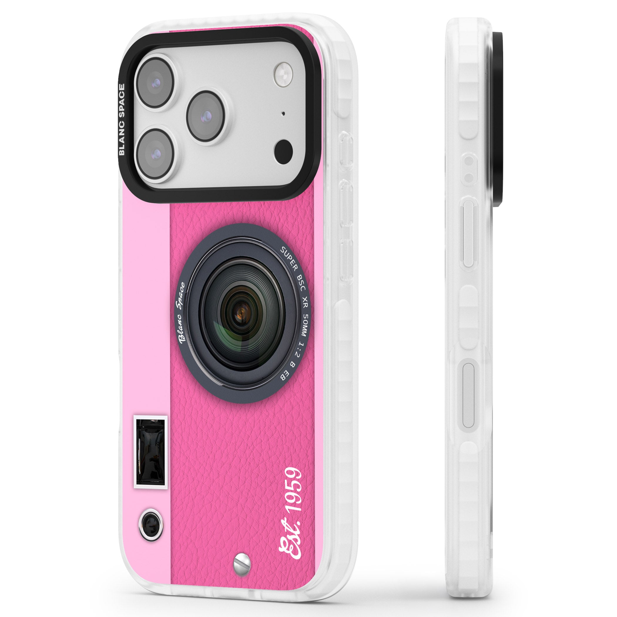 Personalised Pink Dream Camera iPhone 17 Pro Impact Clear Phone Case Side Profile