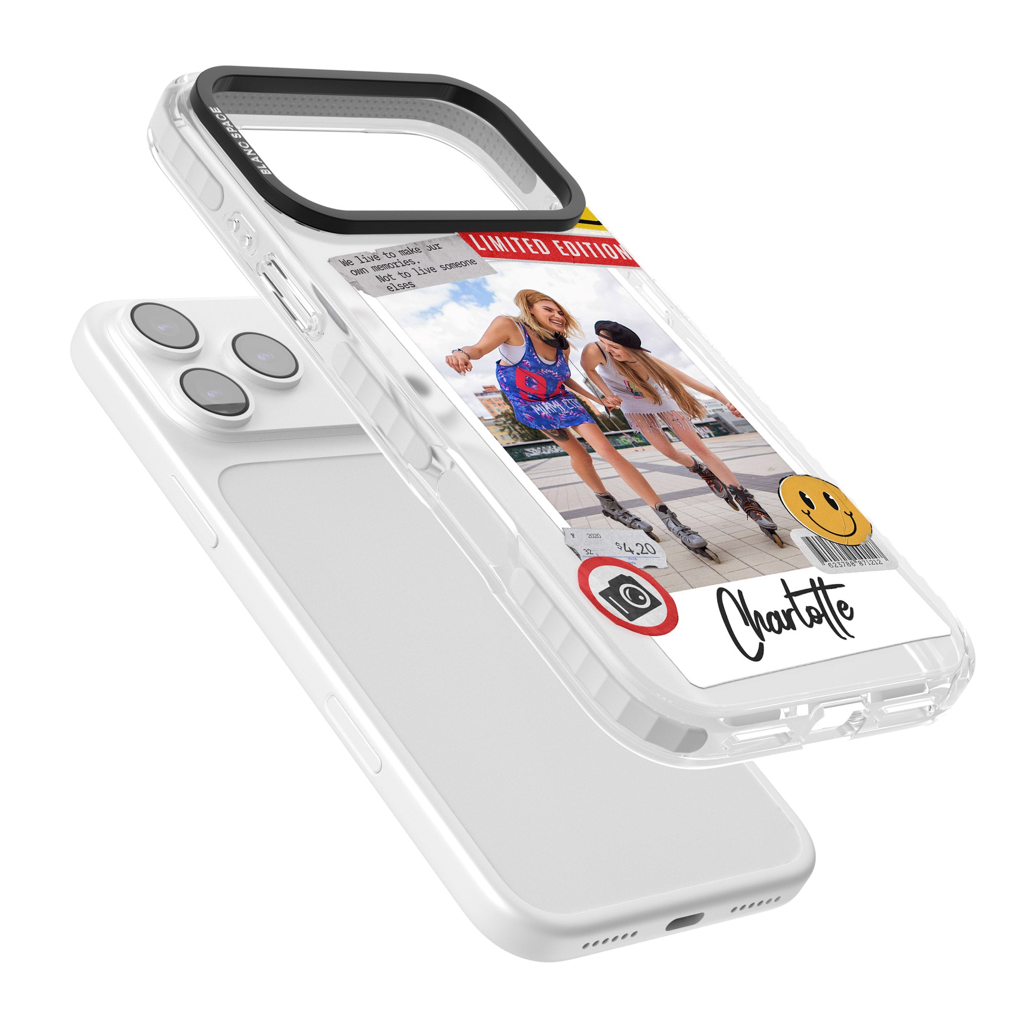 Personalised Sticker Mix Instant Photo iPhone 17 Pro Impact Clear Phone Case Colours
